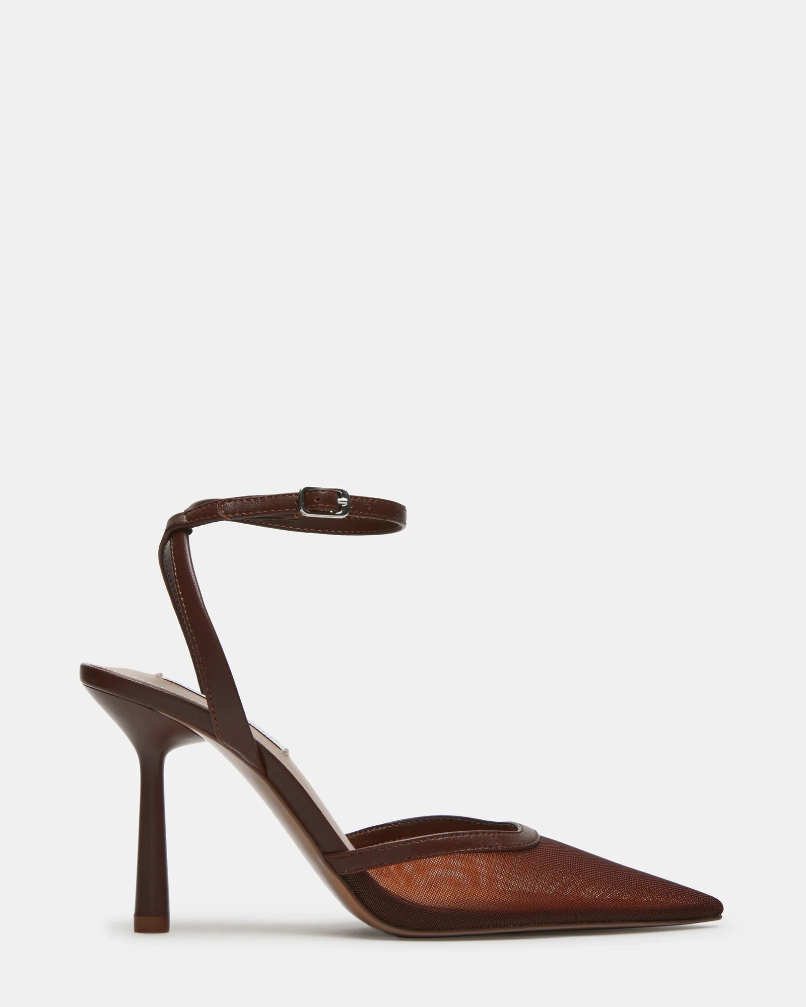 Steve Madden Mesh Pointed Toe Ankle Strap Pump In Coffee
