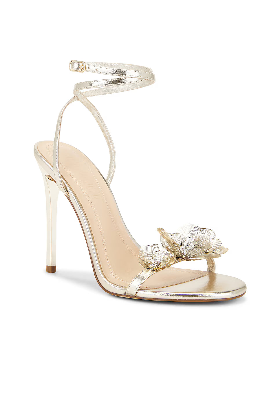 Steve Madden Metal Flower Detail Heeled Sandal in Gold