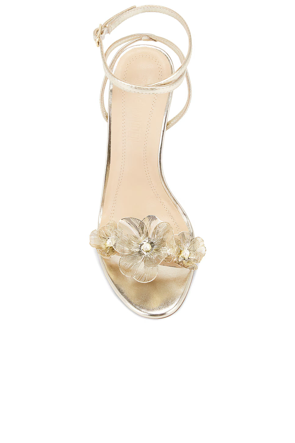 Steve Madden Metal Flower Detail Heeled Sandal in Gold
