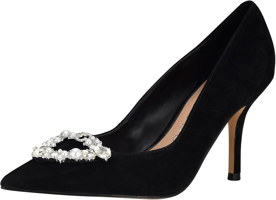 Guess Suede Pointed Toe Brooch Pump in Black