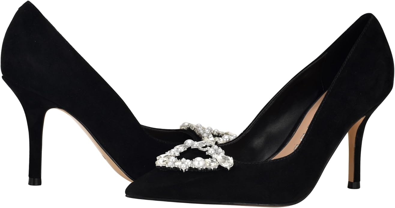 Guess Suede Pointed Toe Brooch Pump in Black