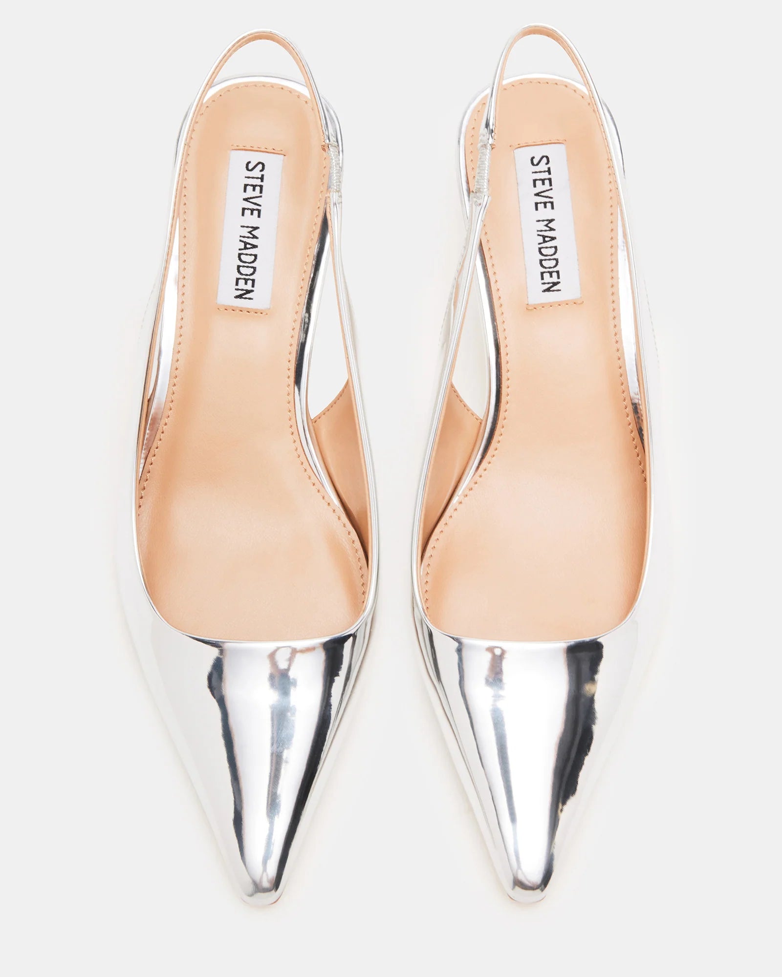 Steve Madden Pointed Toe Slingback Kitten Heels in Metallic Silver