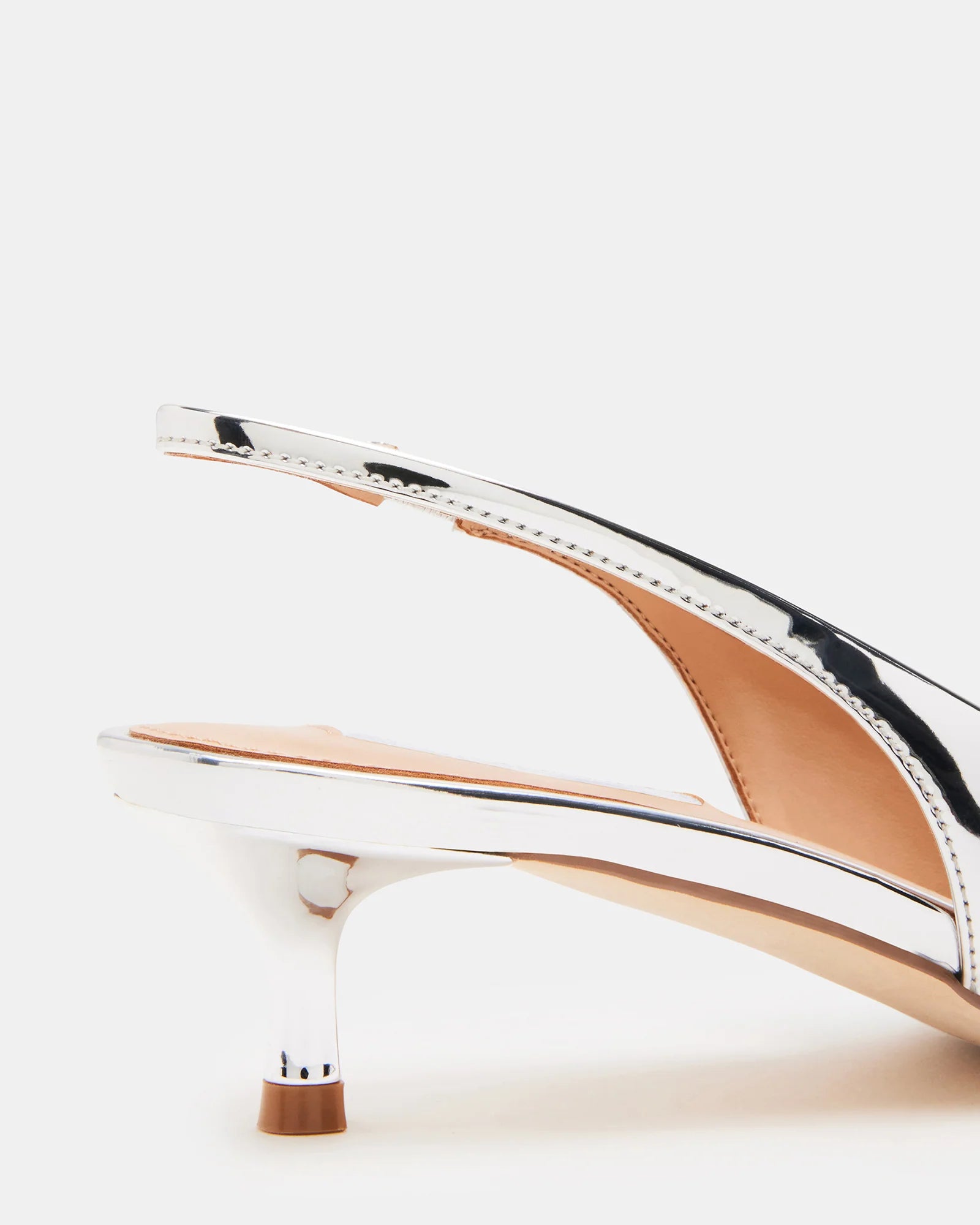 Steve Madden Pointed Toe Slingback Kitten Heels in Metallic Silver