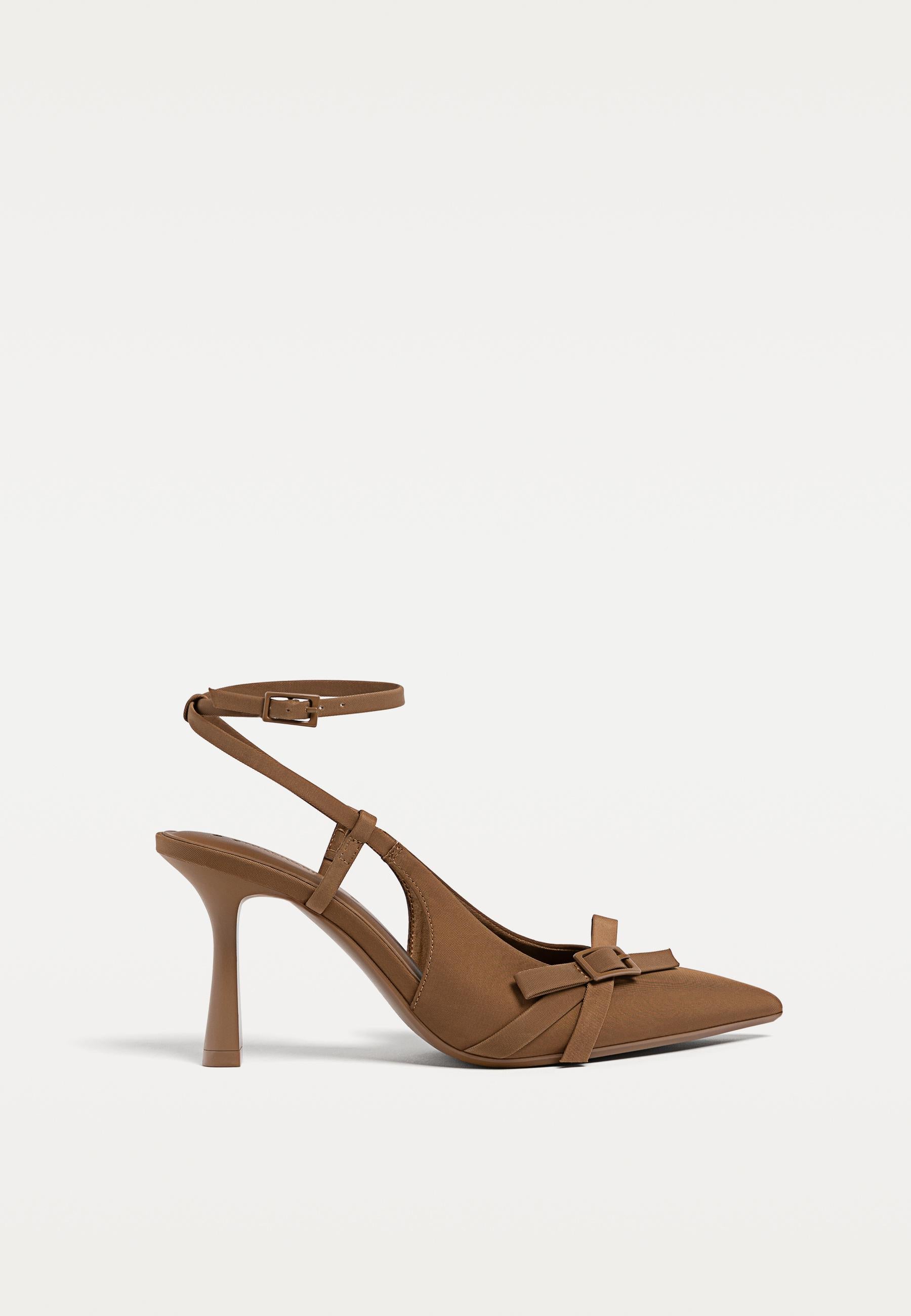 Stradivarius Ankle Strap Pointed Toe Pump in Coffee