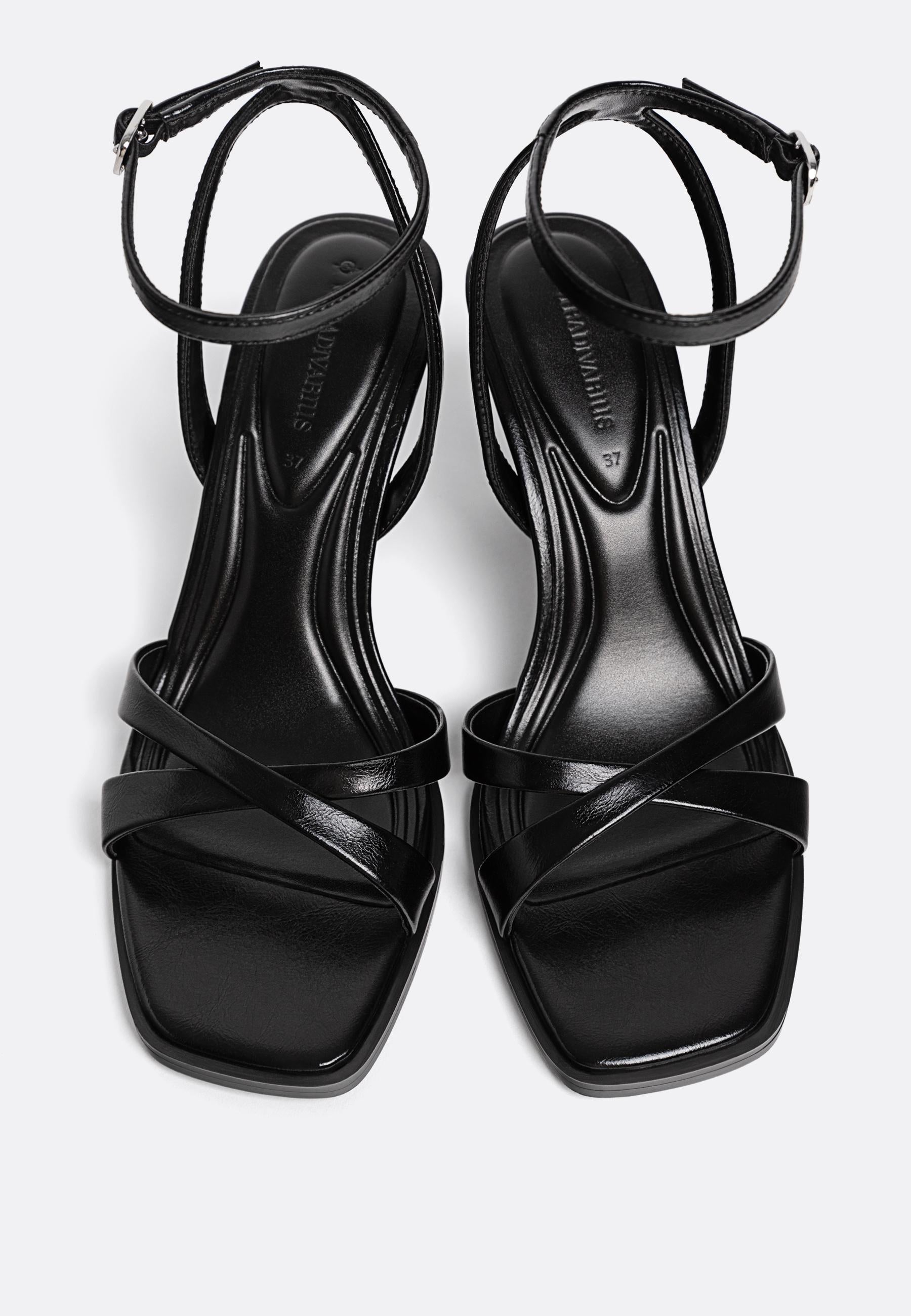 Stradivarius Cross Strap Heeled Sandal in Black