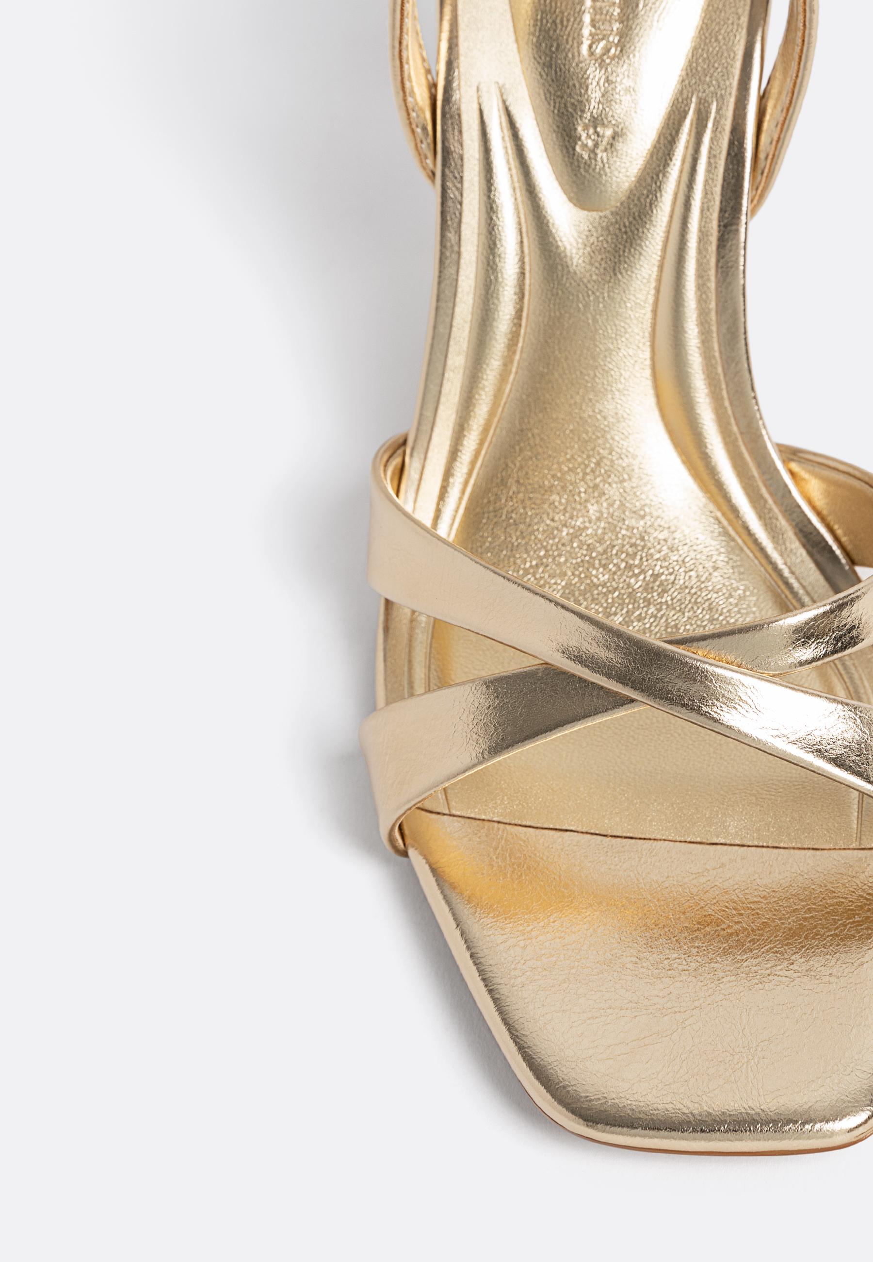 Stradivarius Cross Strap Heeled Sandal in Gold