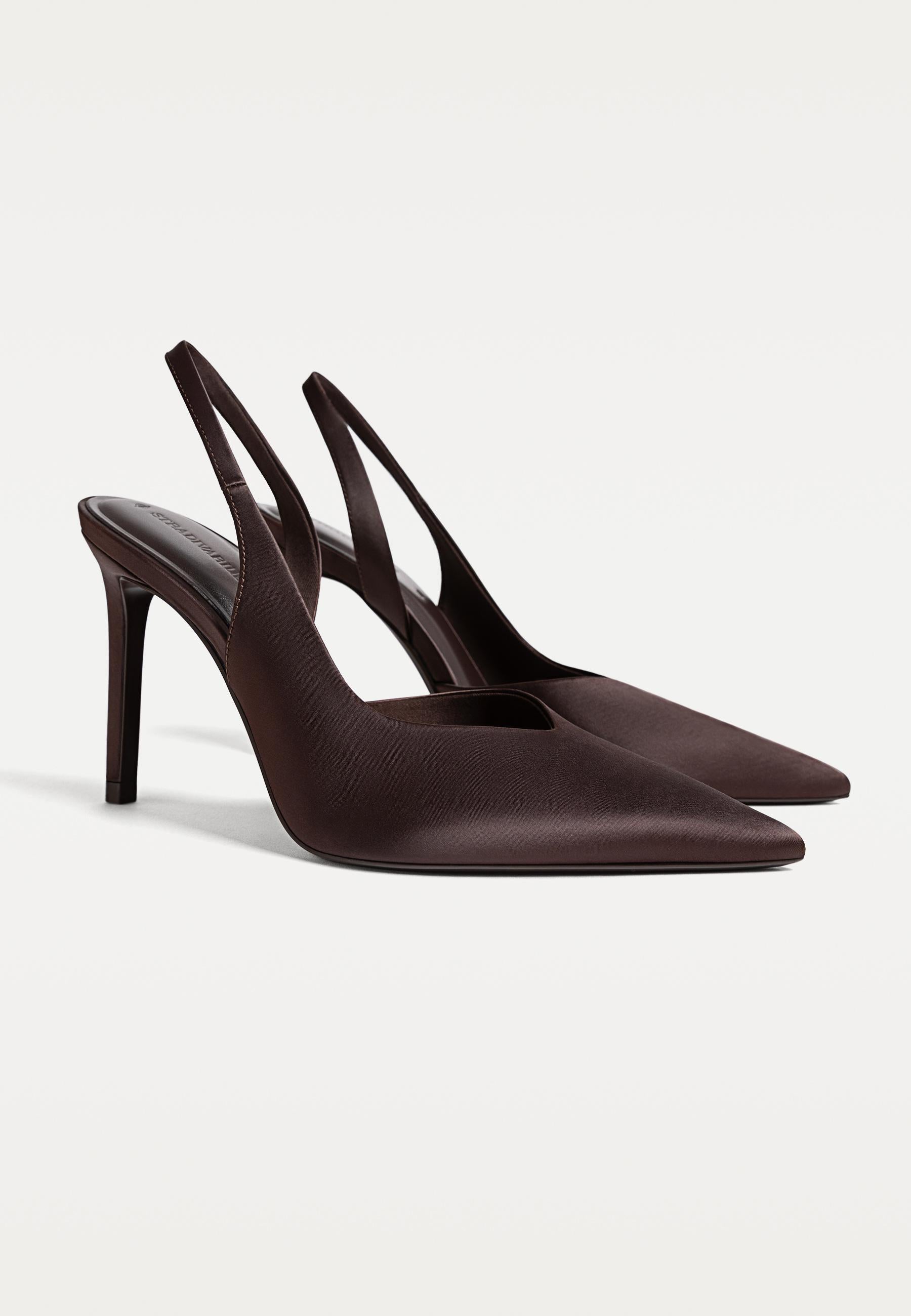 Stradivarius Pointed Toe Slingback Heels in Coffee