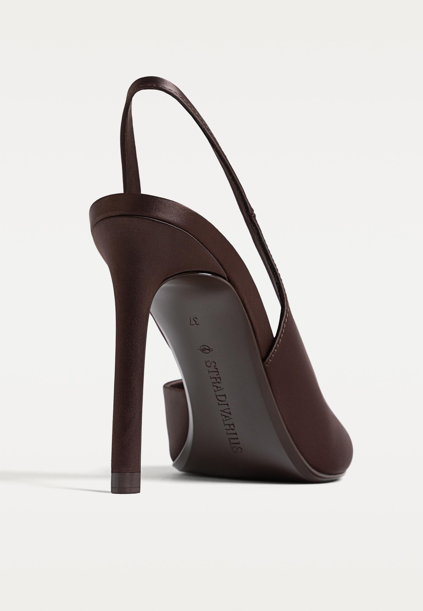 Stradivarius Pointed Toe Slingback Heels in Coffee