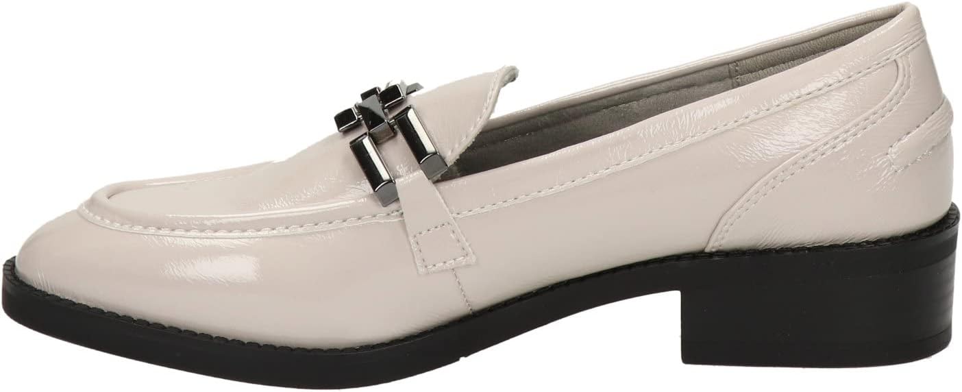 TAMARIS GREY PATENT CRINKLE LEATHER LOAFERS