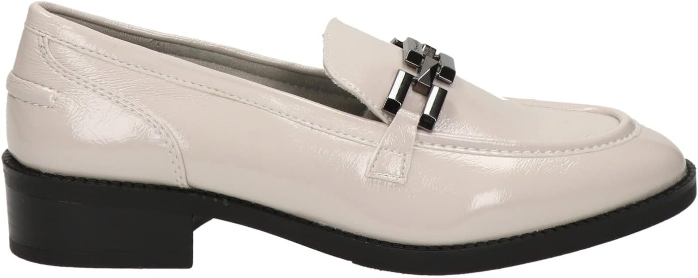 TAMARIS GREY PATENT CRINKLE LEATHER LOAFERS