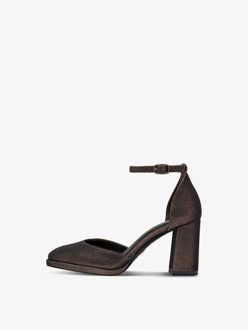 Tamaris Gold Shimmer Almond Toe D'orsay Block Heel Pump in Black