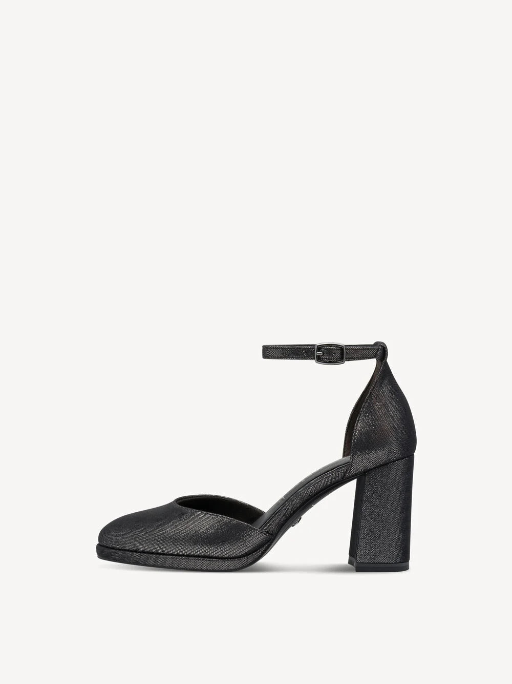 Tamaris Silver Shimmer Almond Toe D'orsay Block Heel Pump in Black