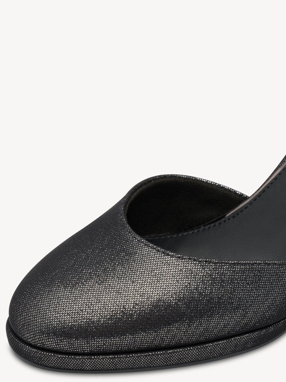 Tamaris Silver Shimmer Almond Toe D'orsay Block Heel Pump in Black