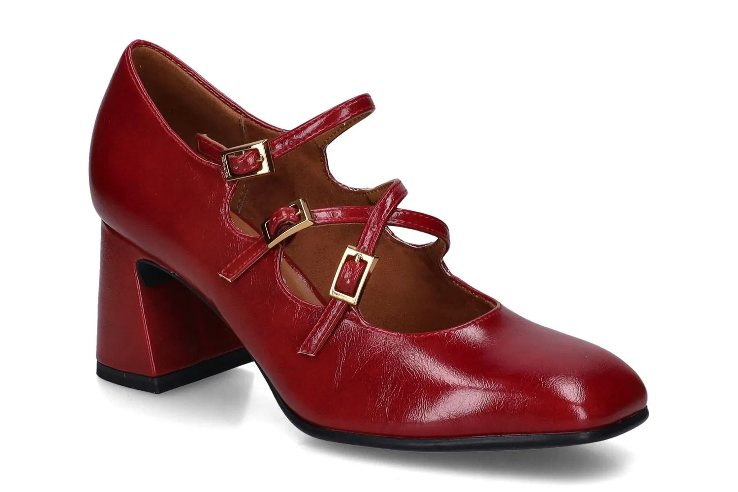 Tamaris Square Toe Block Heel Pump in Wine