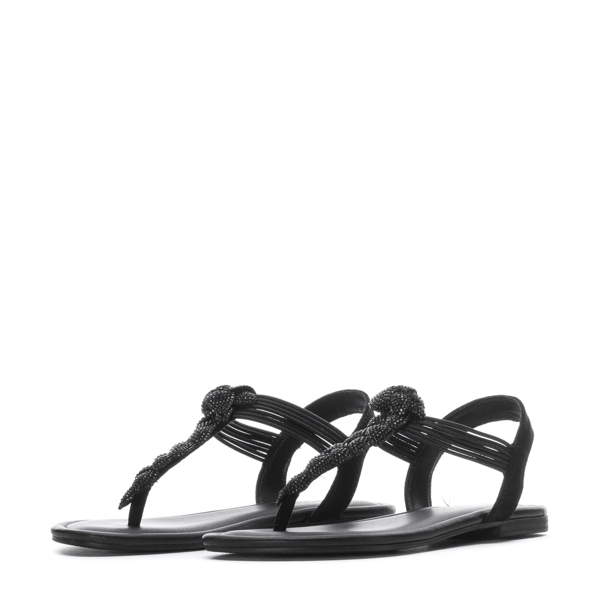 CELIA EMBELLISHED STRAP FLAT SANDAL IN BLACK