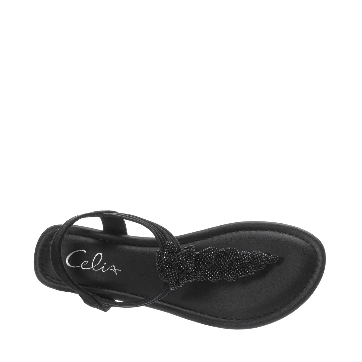 CELIA EMBELLISHED STRAP FLAT SANDAL IN BLACK