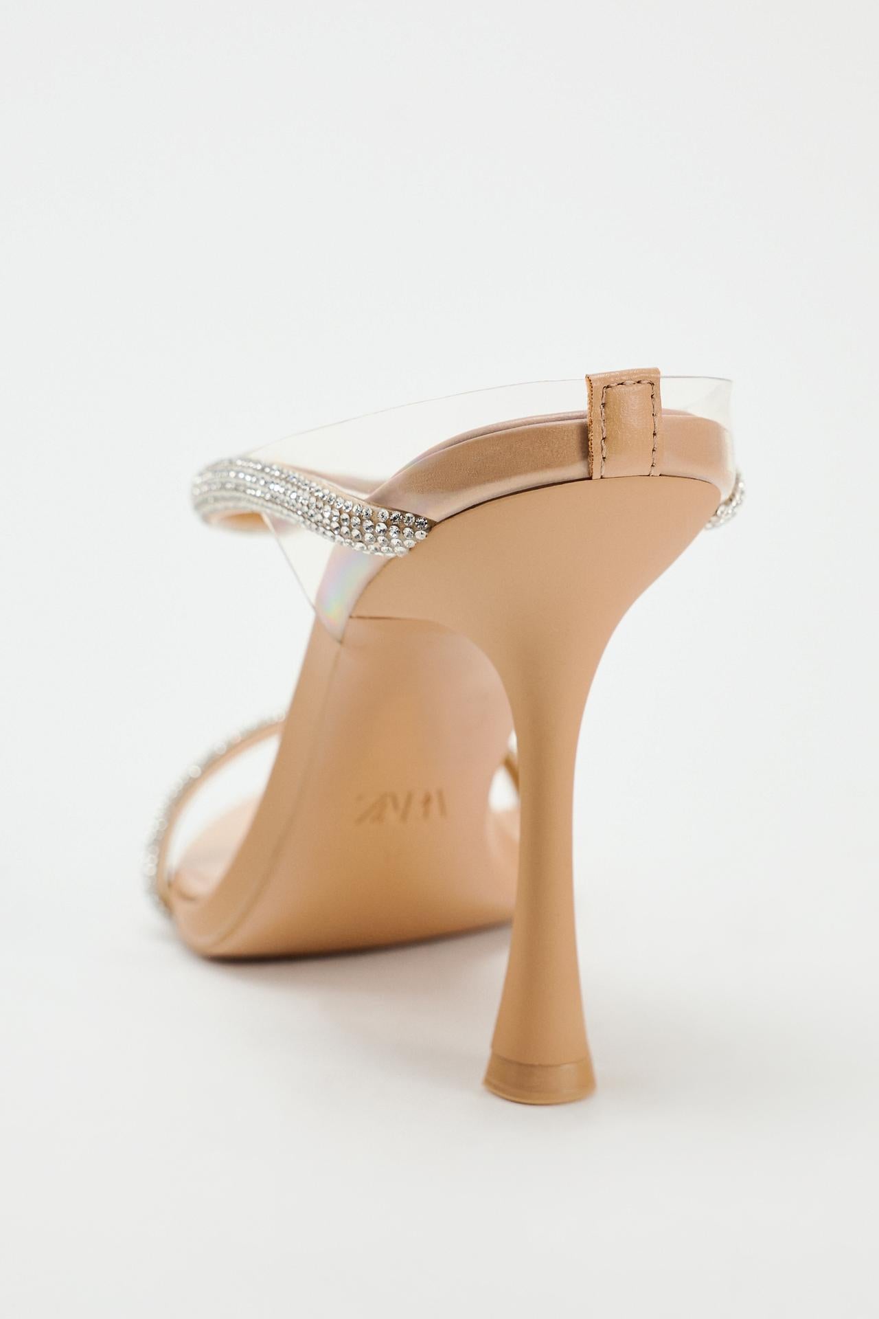 ZARA EMBELLISHED DOUBLE STRAP HEELED MULE NUDE