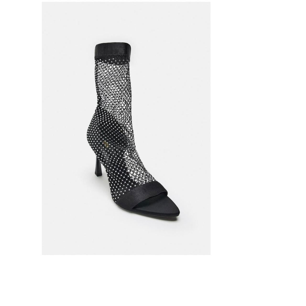 ZARA EMBELLISHED SOCK PEEP-TOE BOOTIE IN BLACK