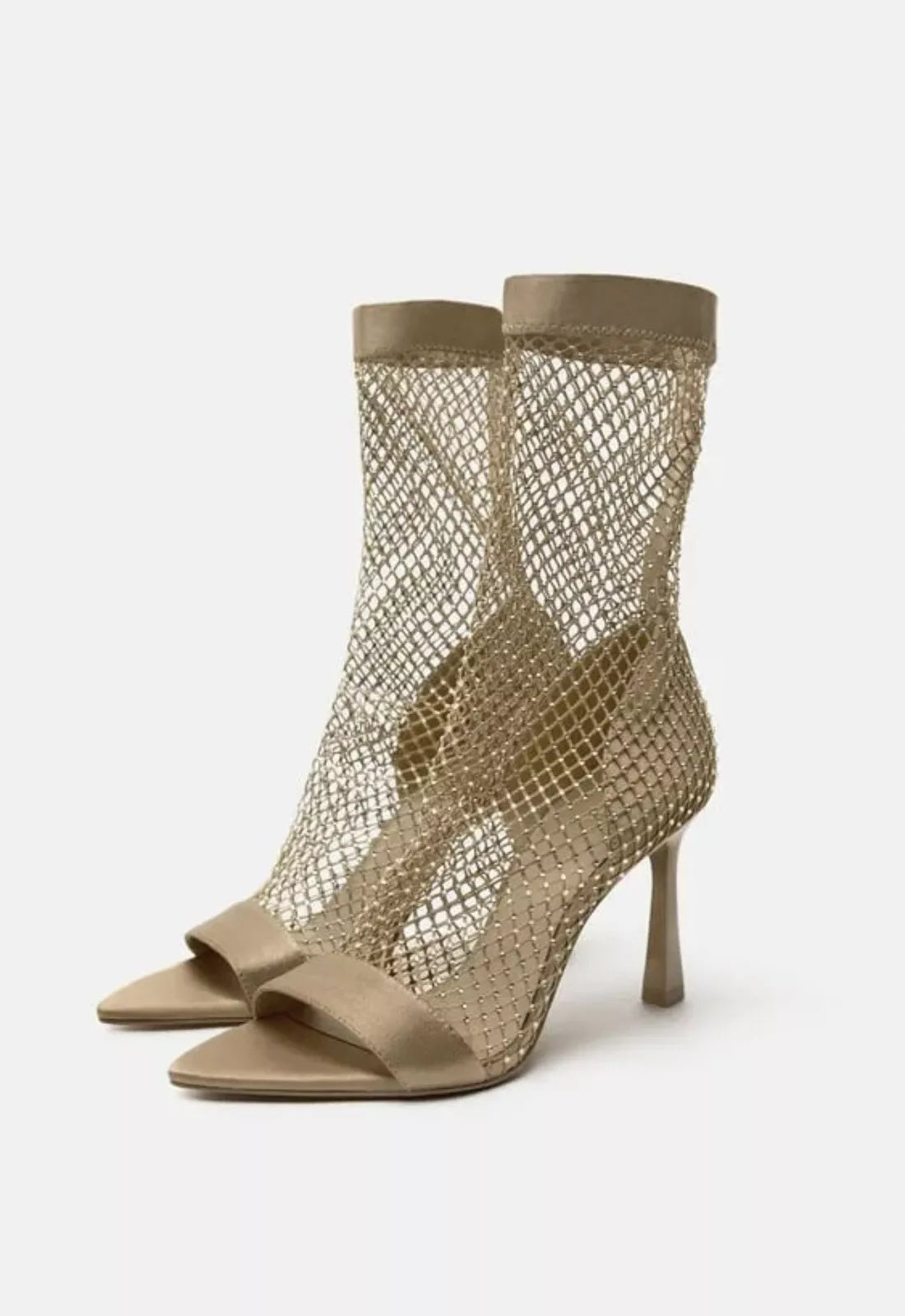 ZARA EMBELLISHED SOCK PEEP-TOE BOOTIE IN NUDE