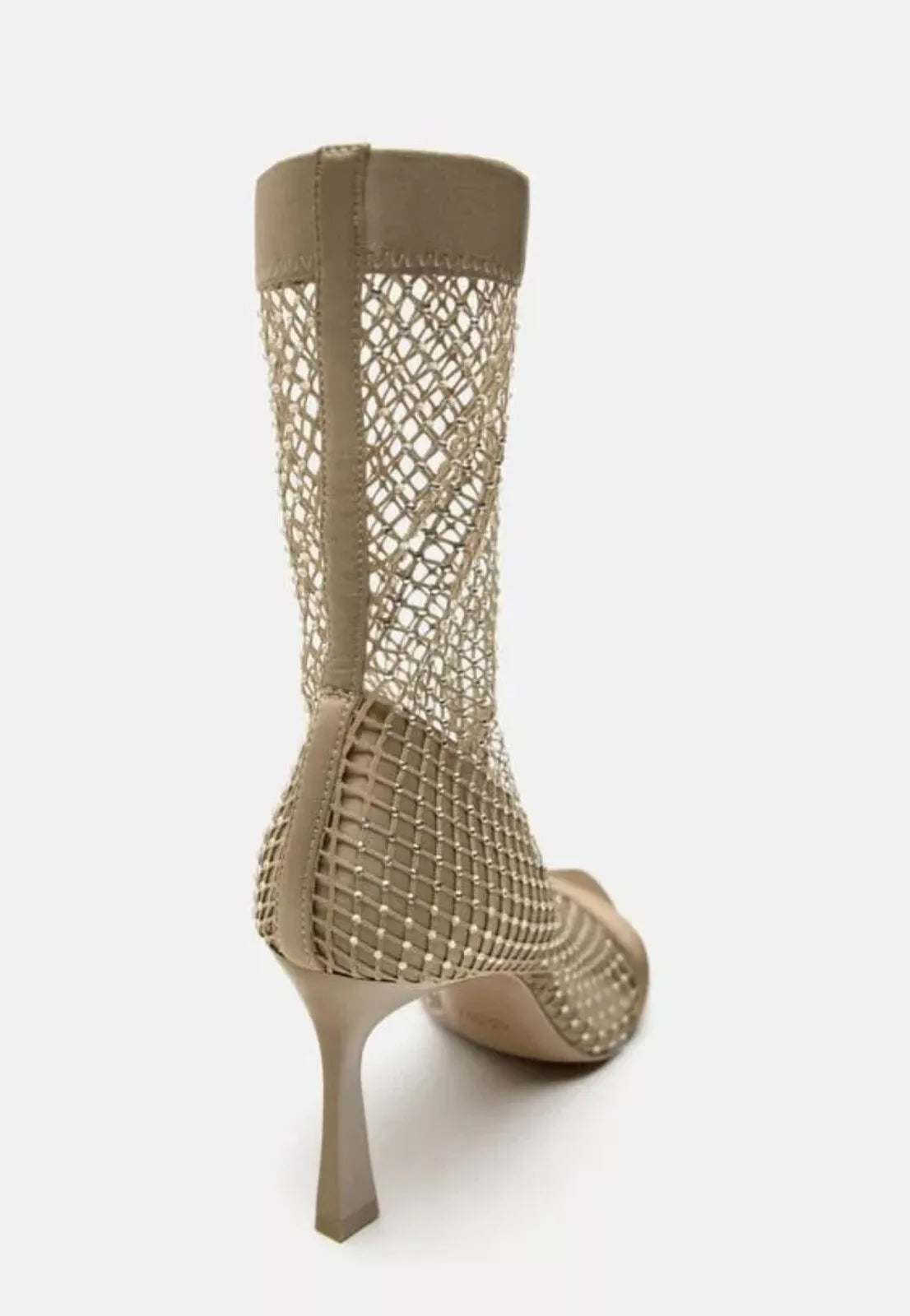 ZARA EMBELLISHED SOCK PEEP-TOE BOOTIE IN NUDE