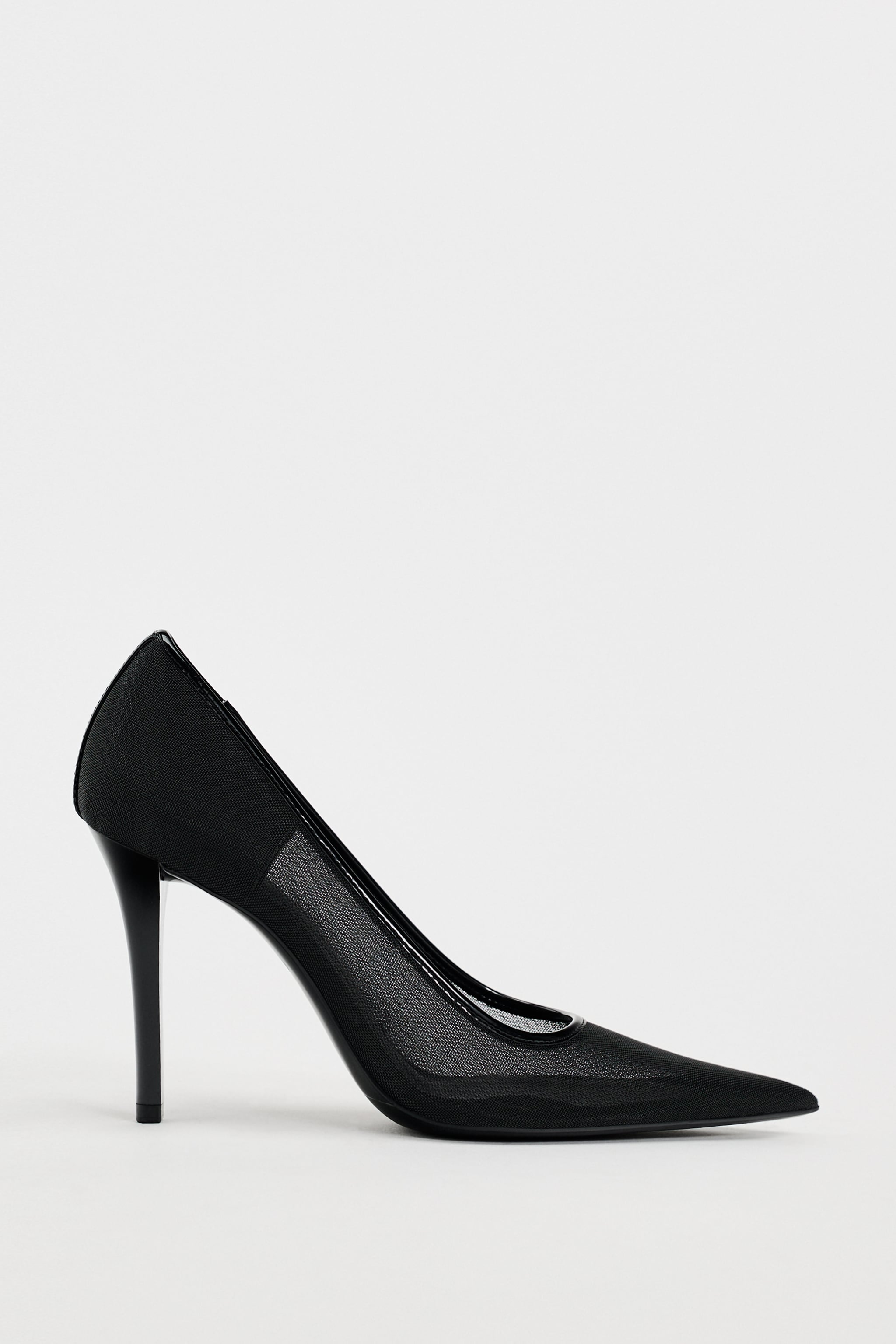 ZARA MESH POINTED TOE HEELED PUMP IN BLACK