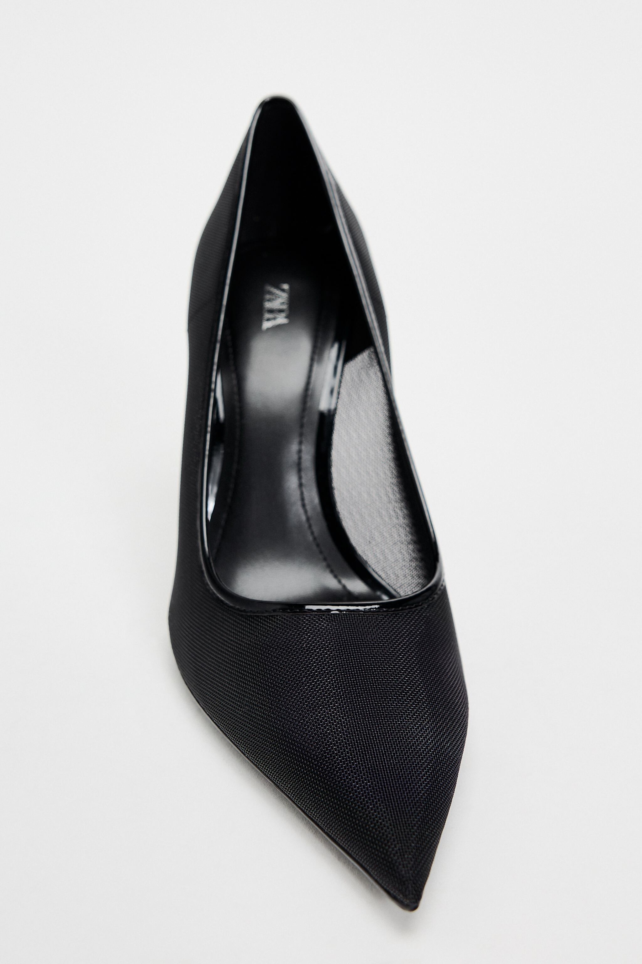 ZARA MESH POINTED TOE HEELED PUMP IN BLACK