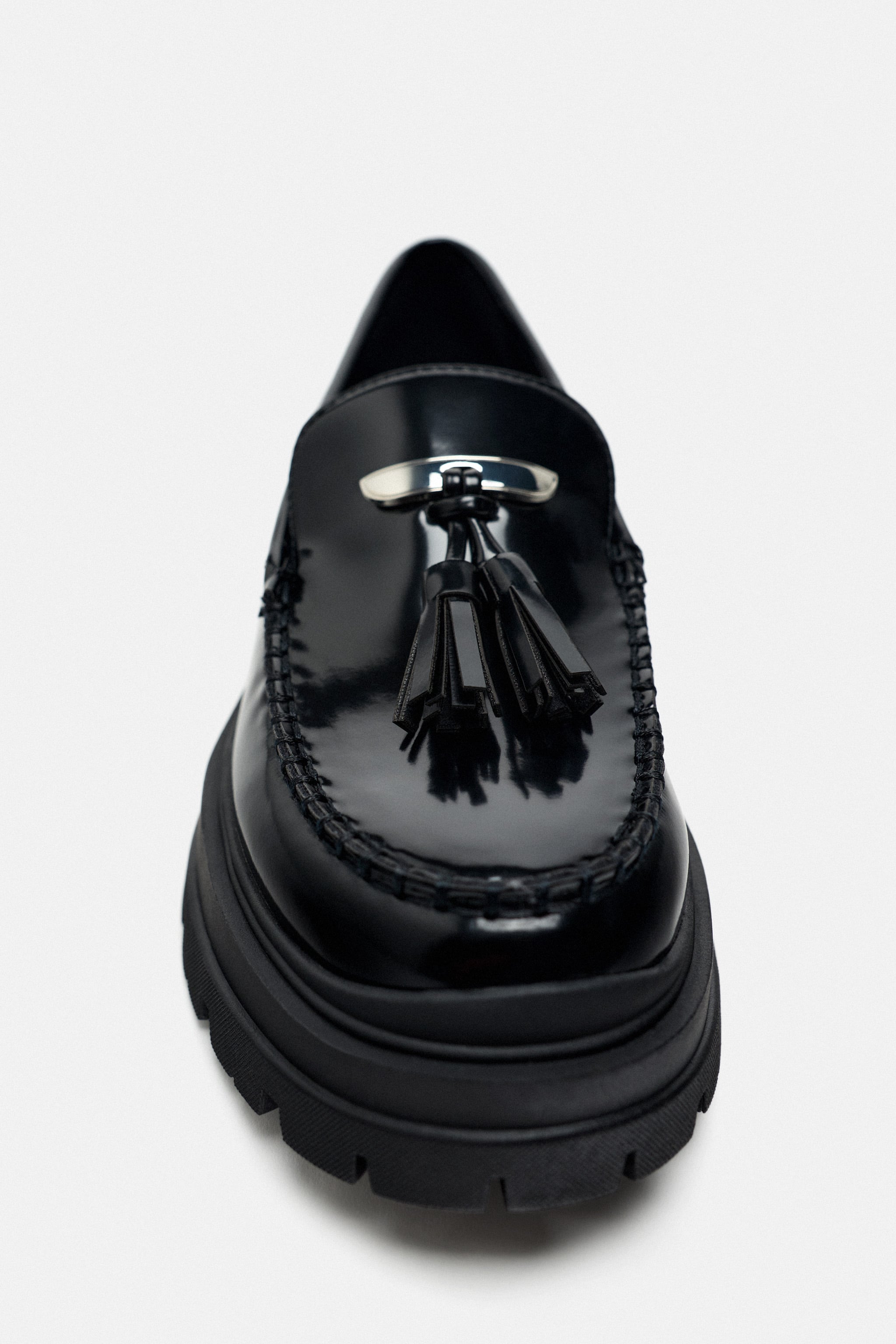 ZARA PATENT LEATHER TASSEL CHUNKY SHOES IN BLACK