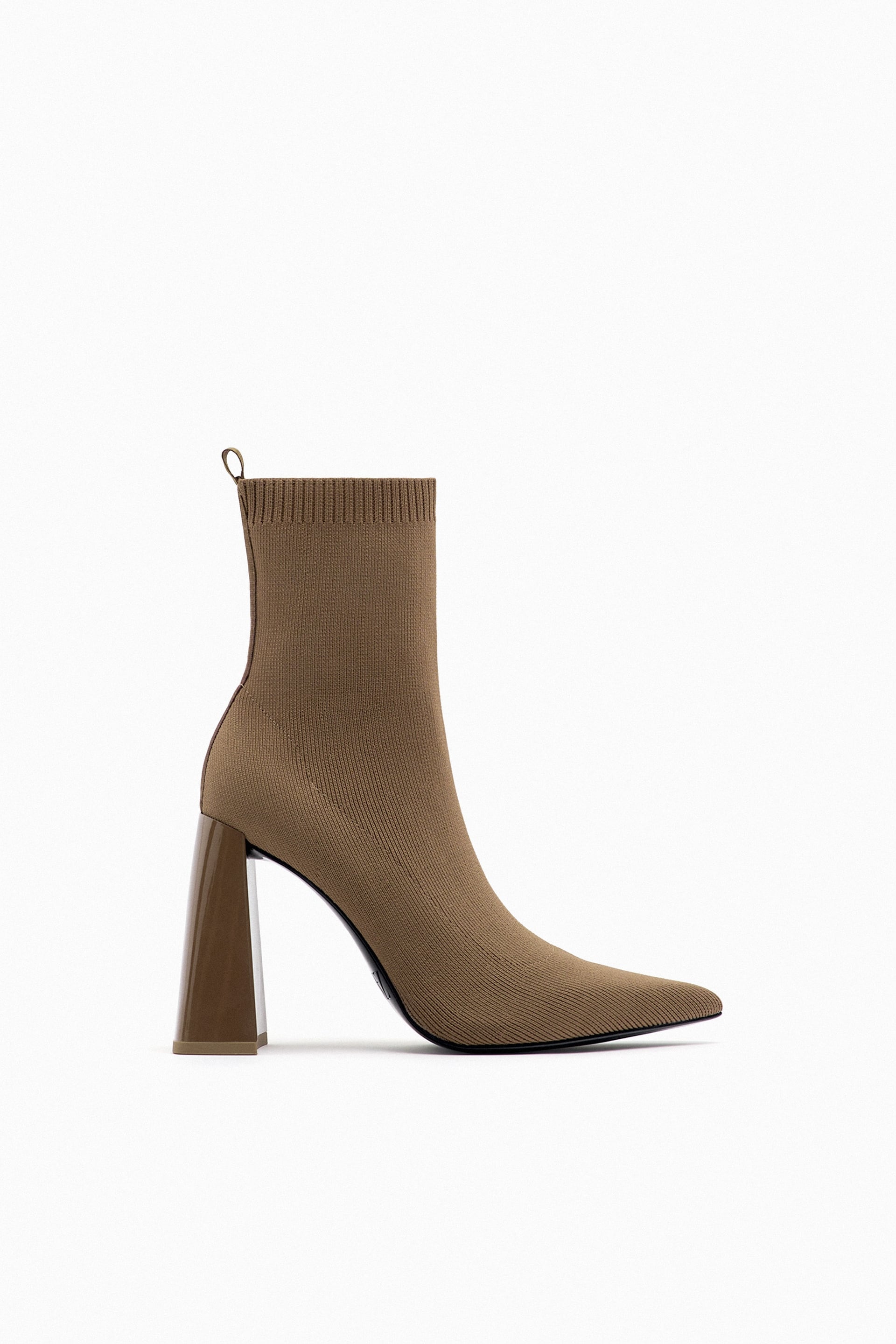 ZARA TAUPE POINTED TOE ELASTIC HEELED BOOTS