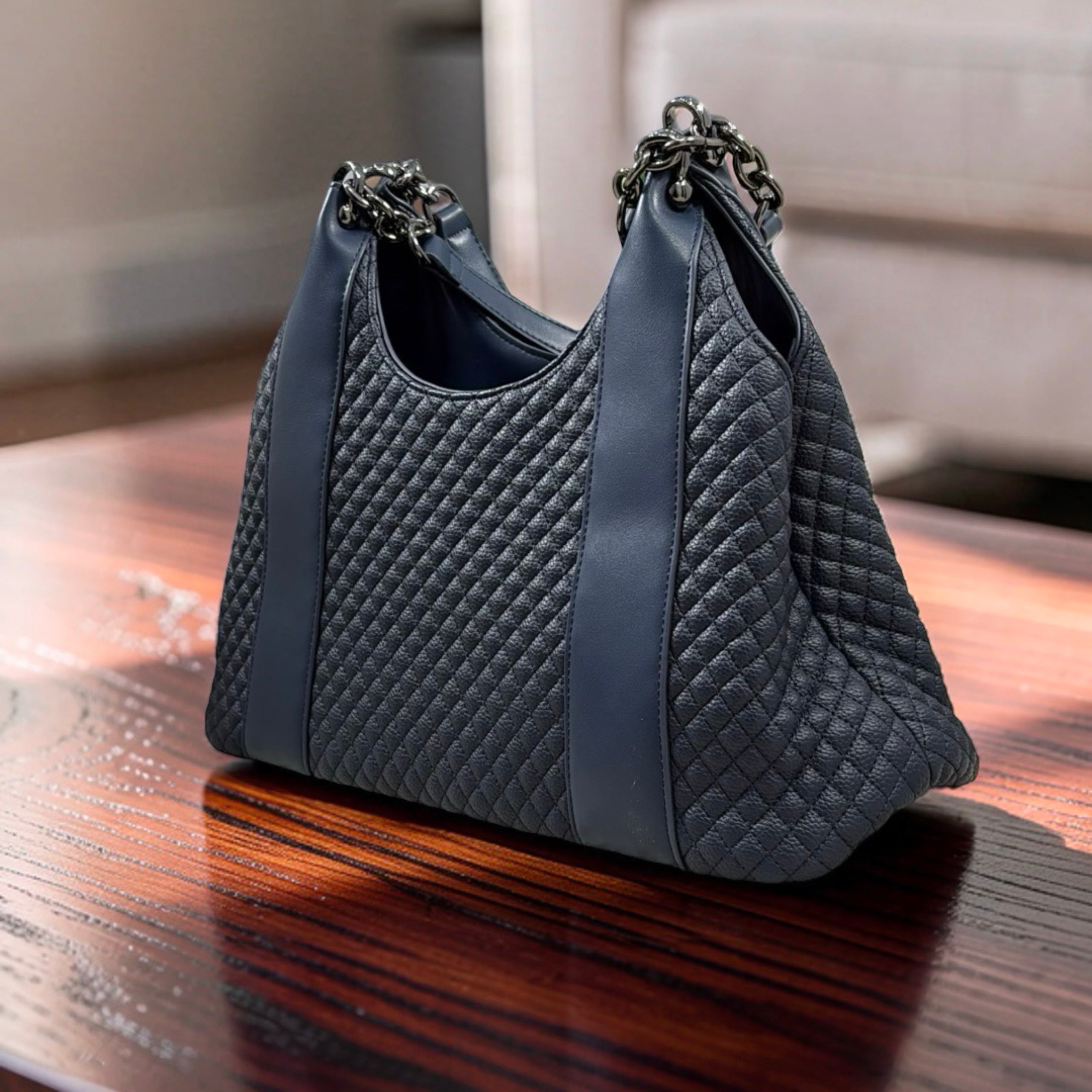 Chrisbella Textured Leather Shoulder Bag in Navy