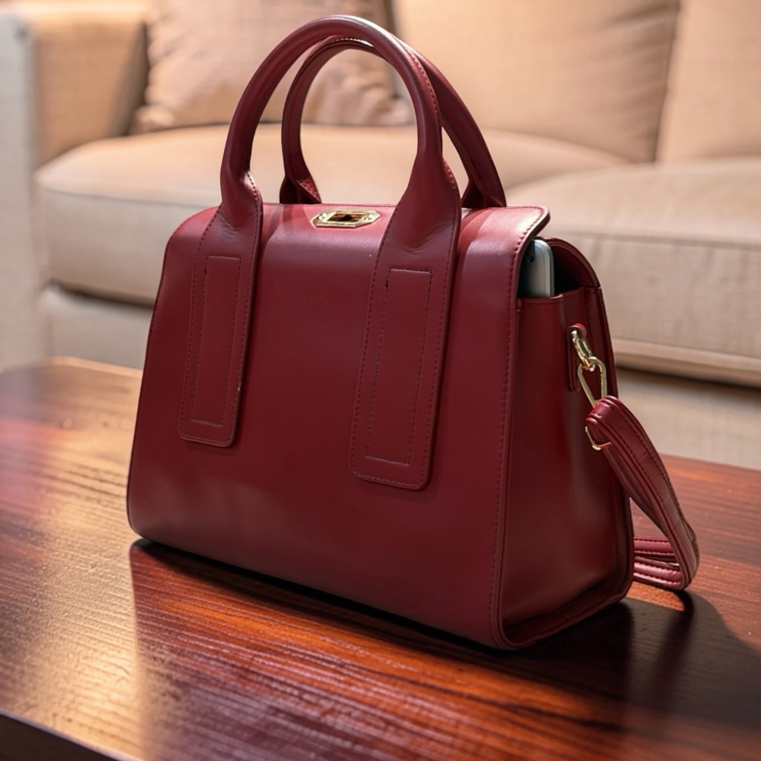 Chrisrosy 2-in-1  Structured Double Handle Bag in Red