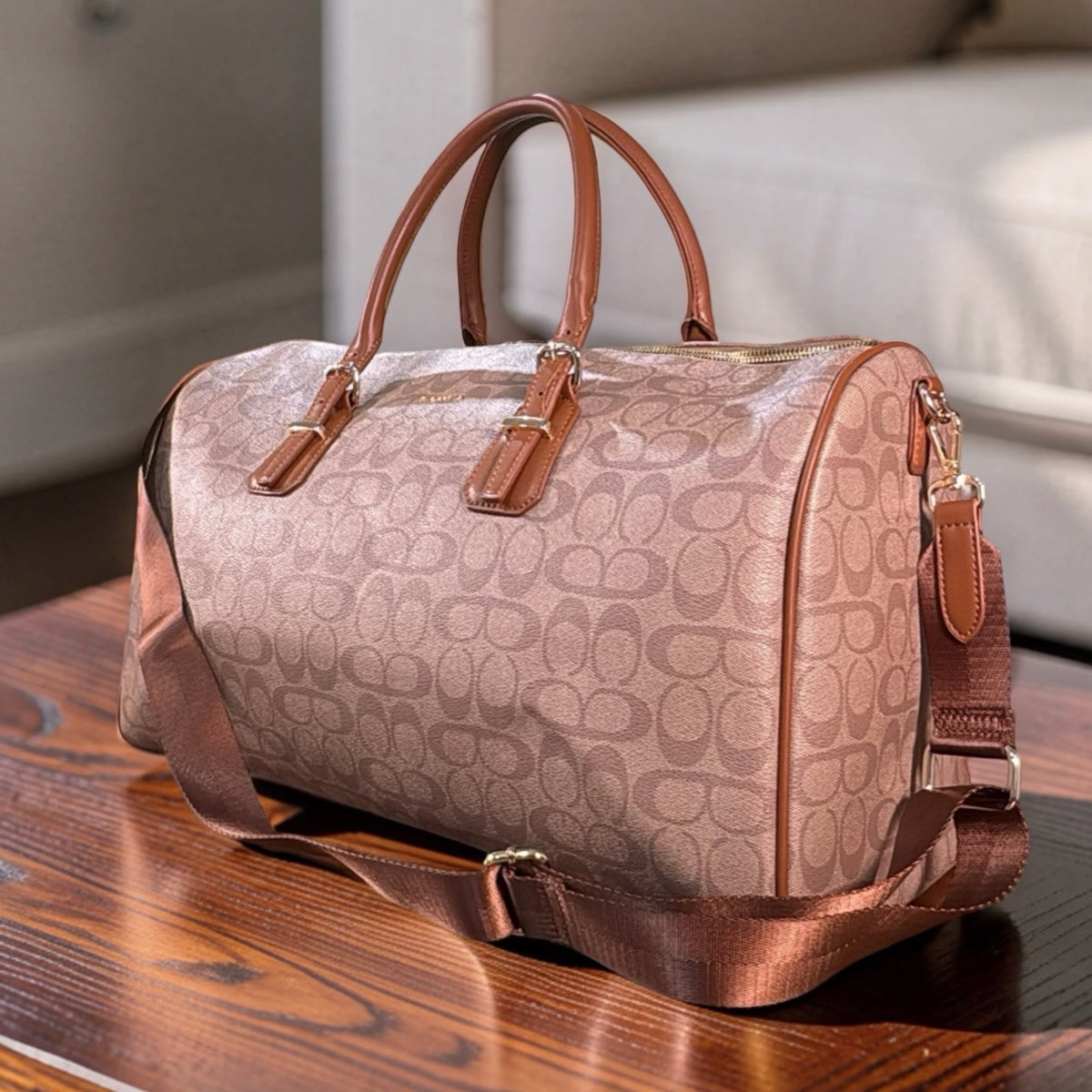Chrisbella Monogram Design Travel Bag in Brown