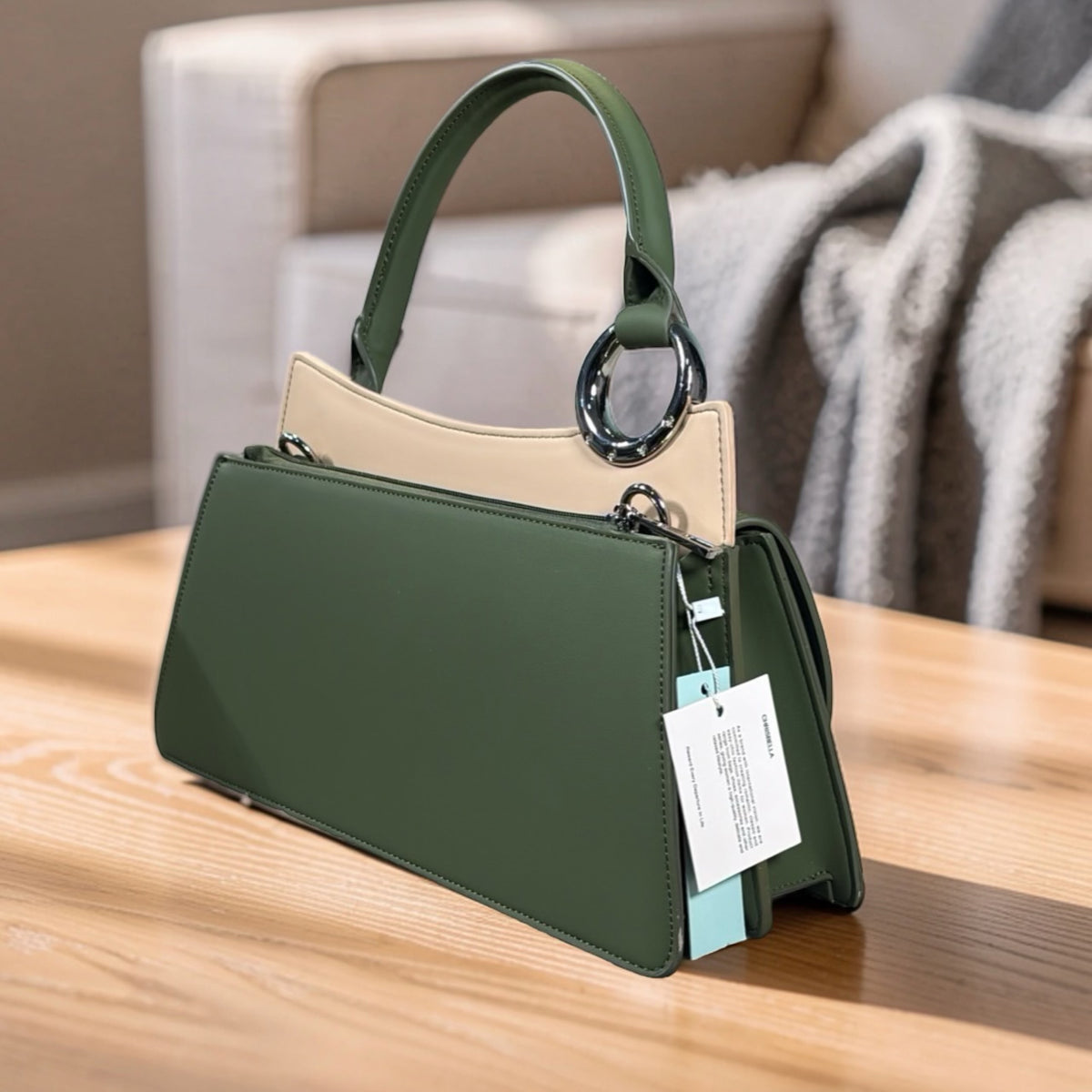 Chrisbella Top Handle Front-Flap Structured Bag in Green