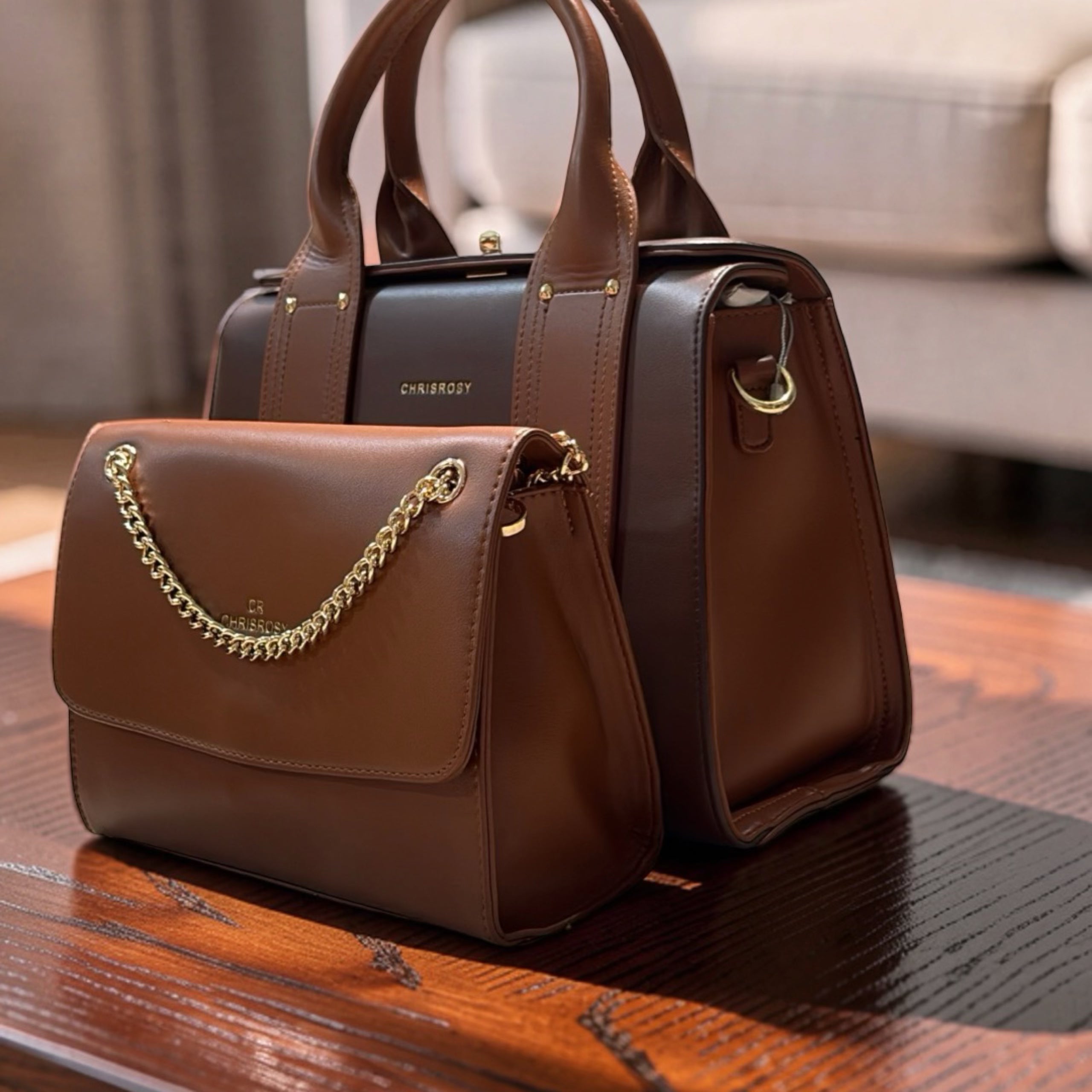 Chrisrosy 2-in-1  Structured Double Handle Bag in Mixed Coffee