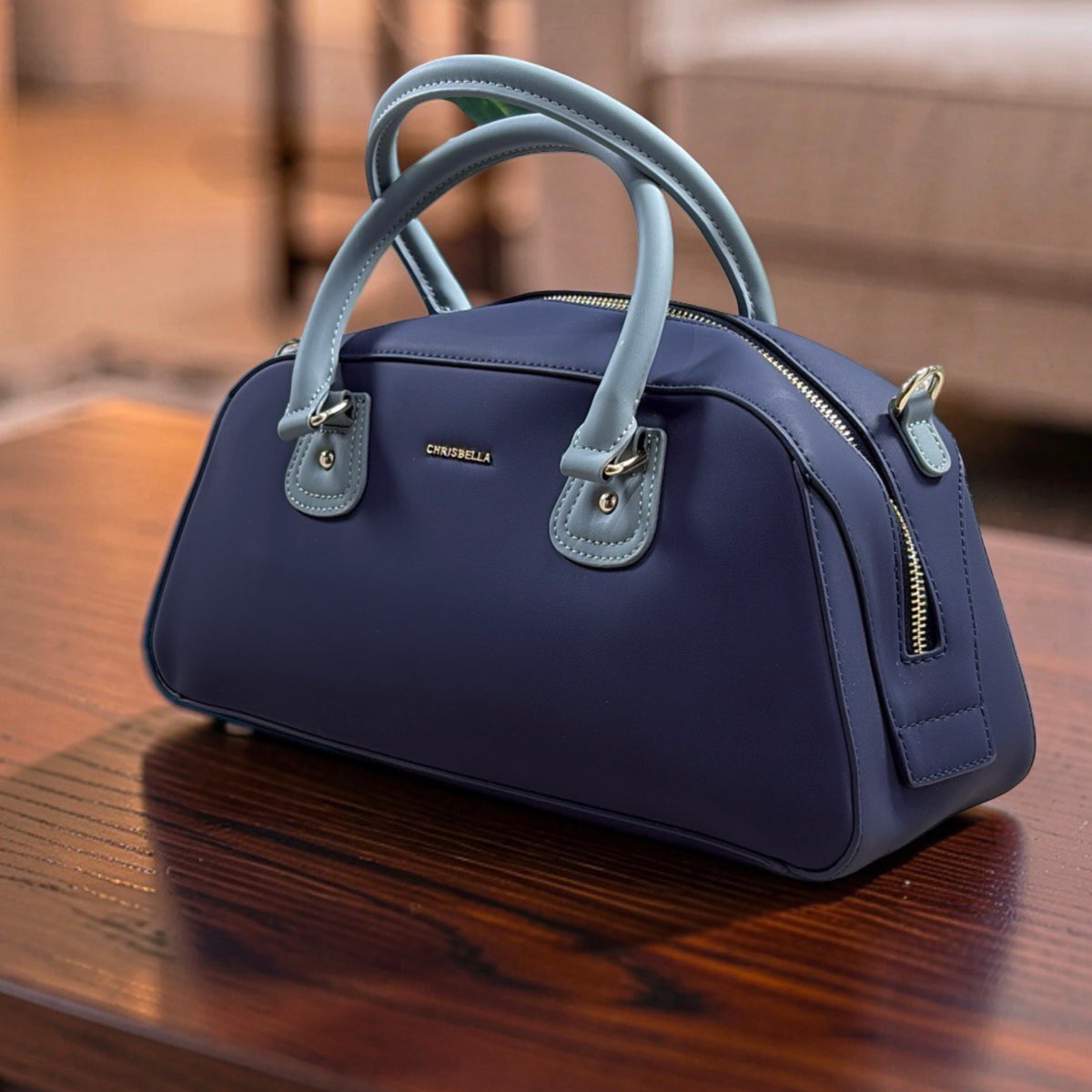 Chrisbella Two-in-One Contrast Handle Bag in Navy