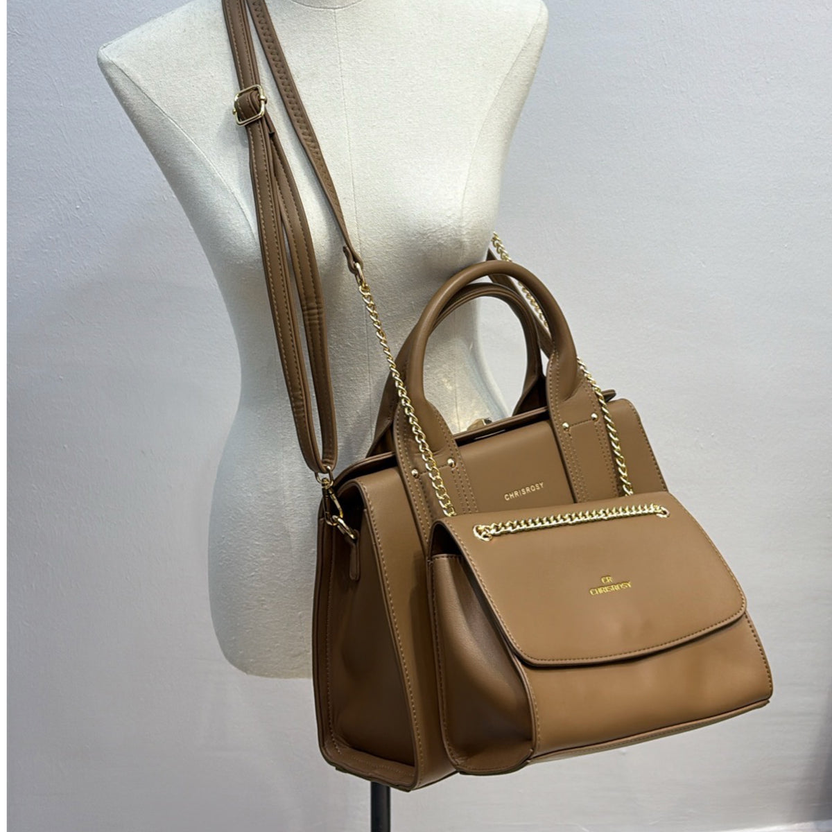 Chrisrosy 2-in-1  Structured Double Handle Bag in Khaki