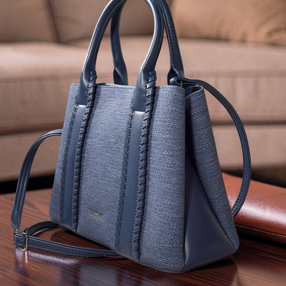 Chrisbella Double Handle Structured Medium Bag in Navy