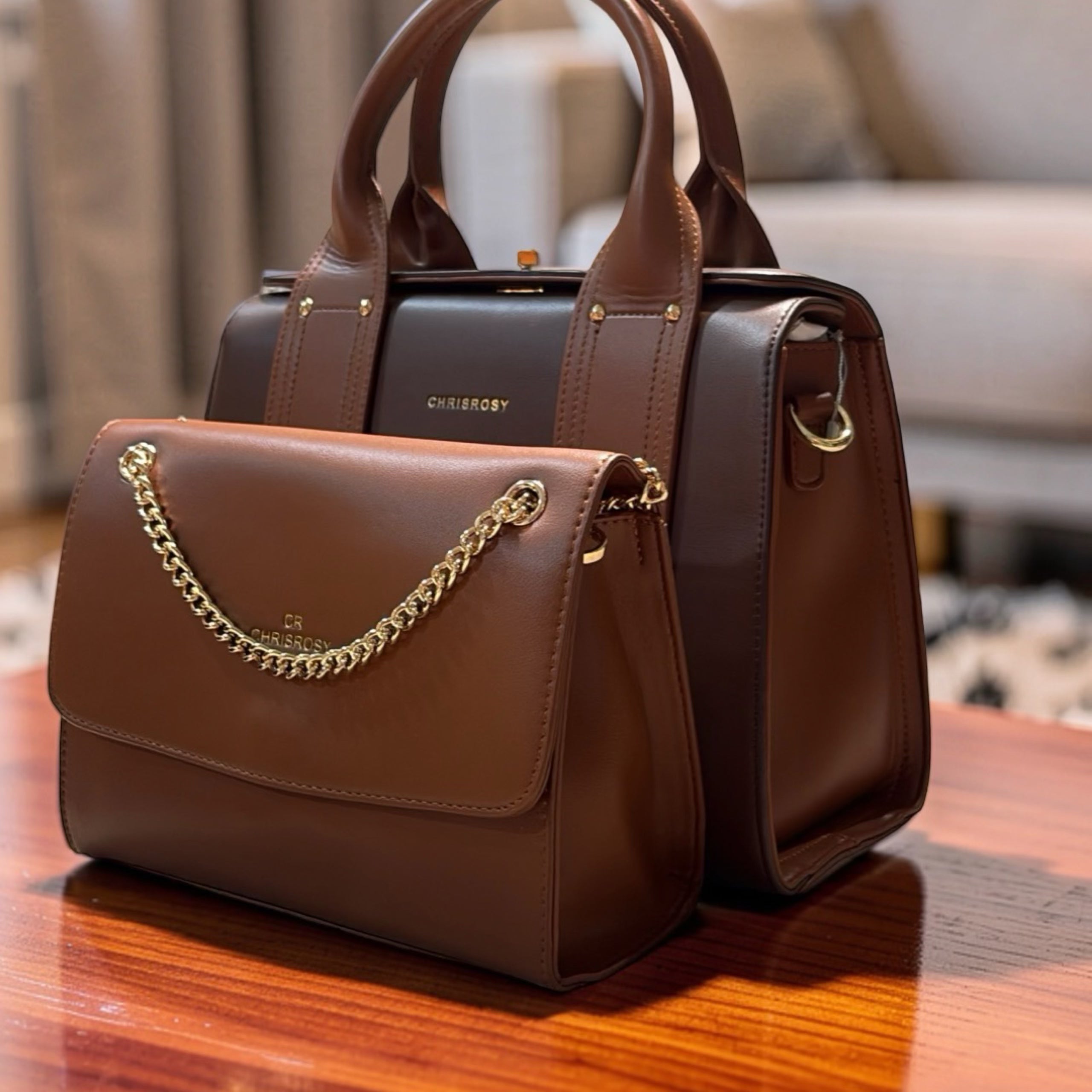 Chrisrosy 2-in-1  Structured Double Handle Bag in Mixed Coffee