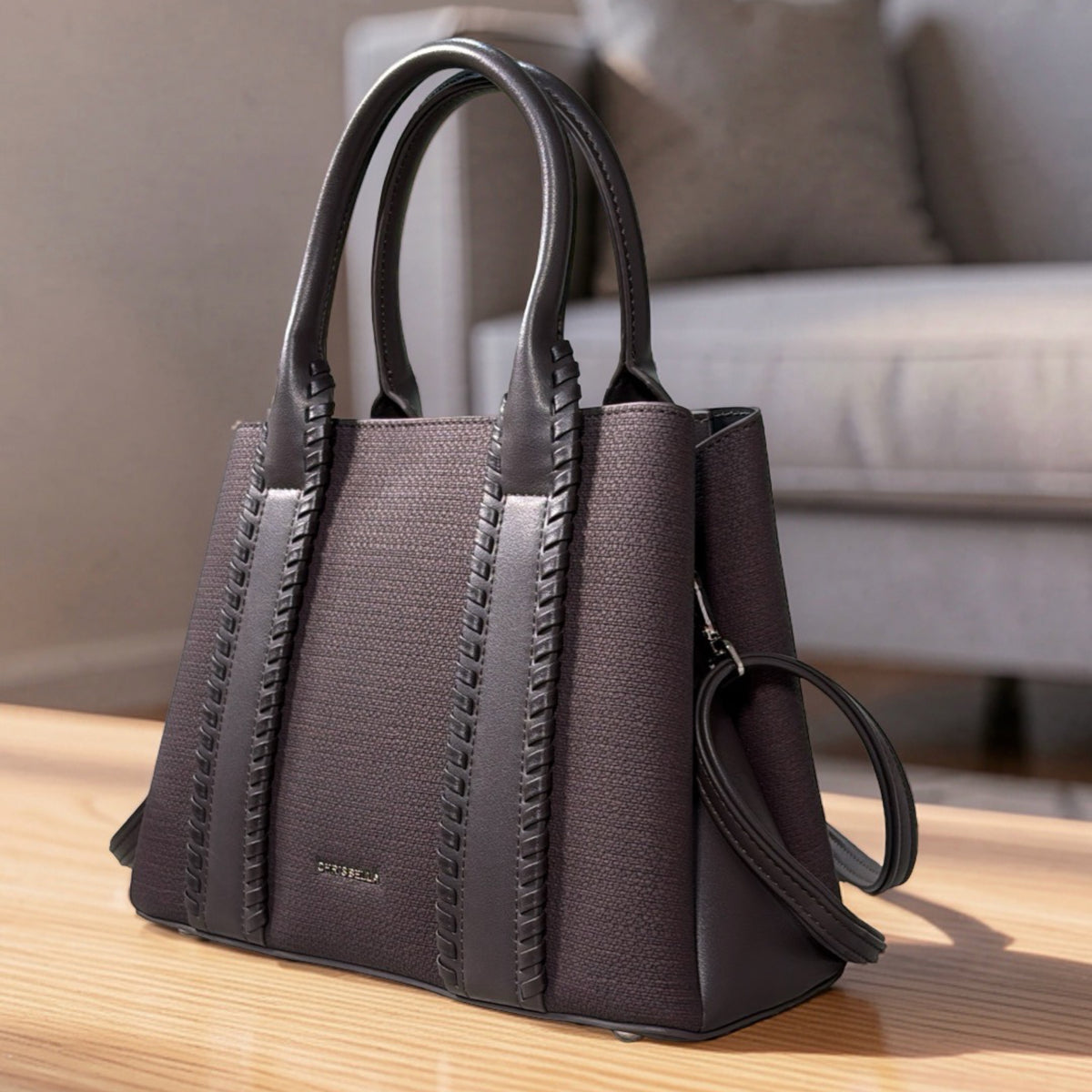 Chrisbella Double Handle Structured Medium Bag in Coffee