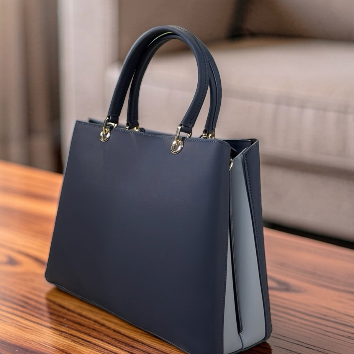Chrisbella Scarf Detail 2-in-1 Two-Tone Bag in Navy