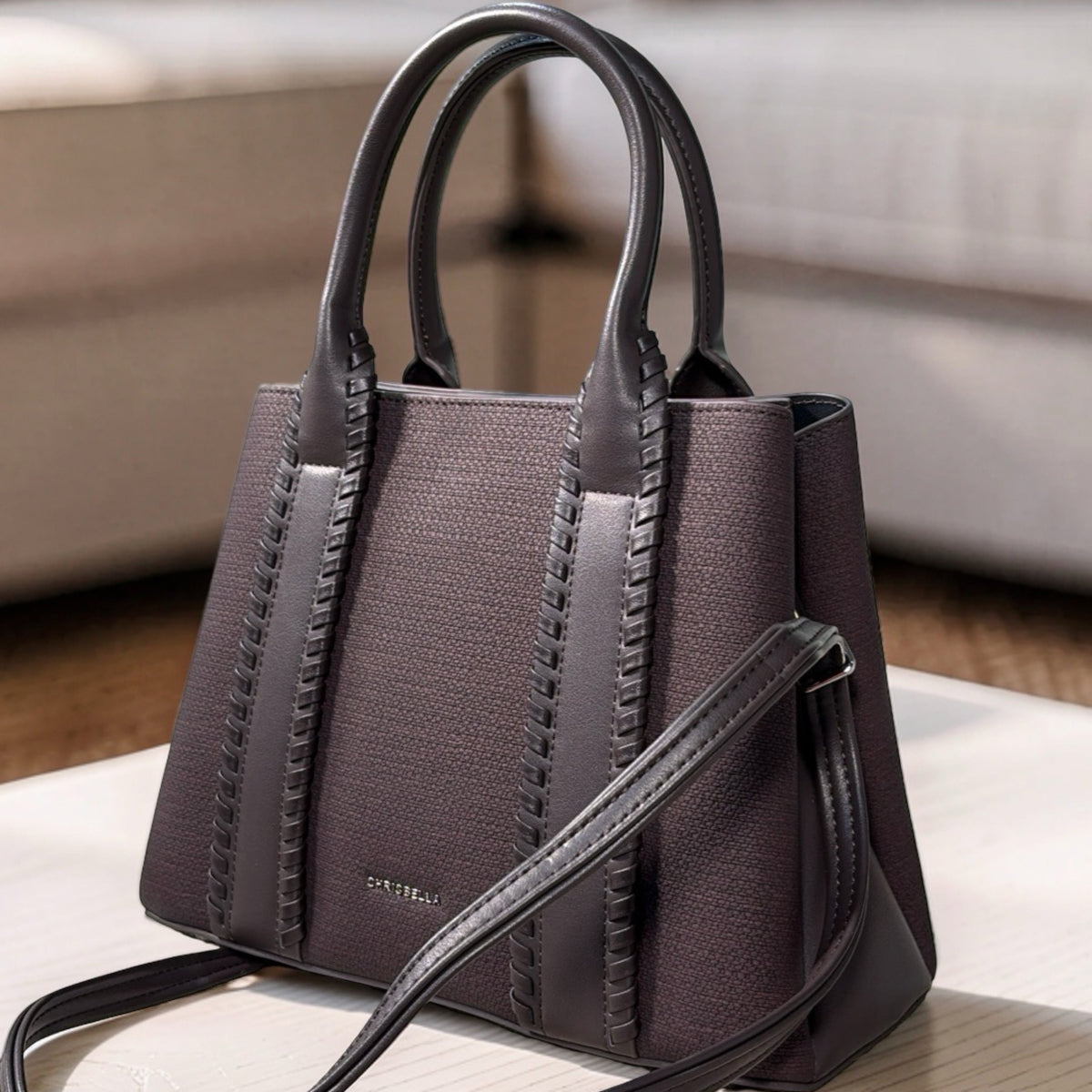Chrisbella Double Handle Structured Medium Bag in Coffee