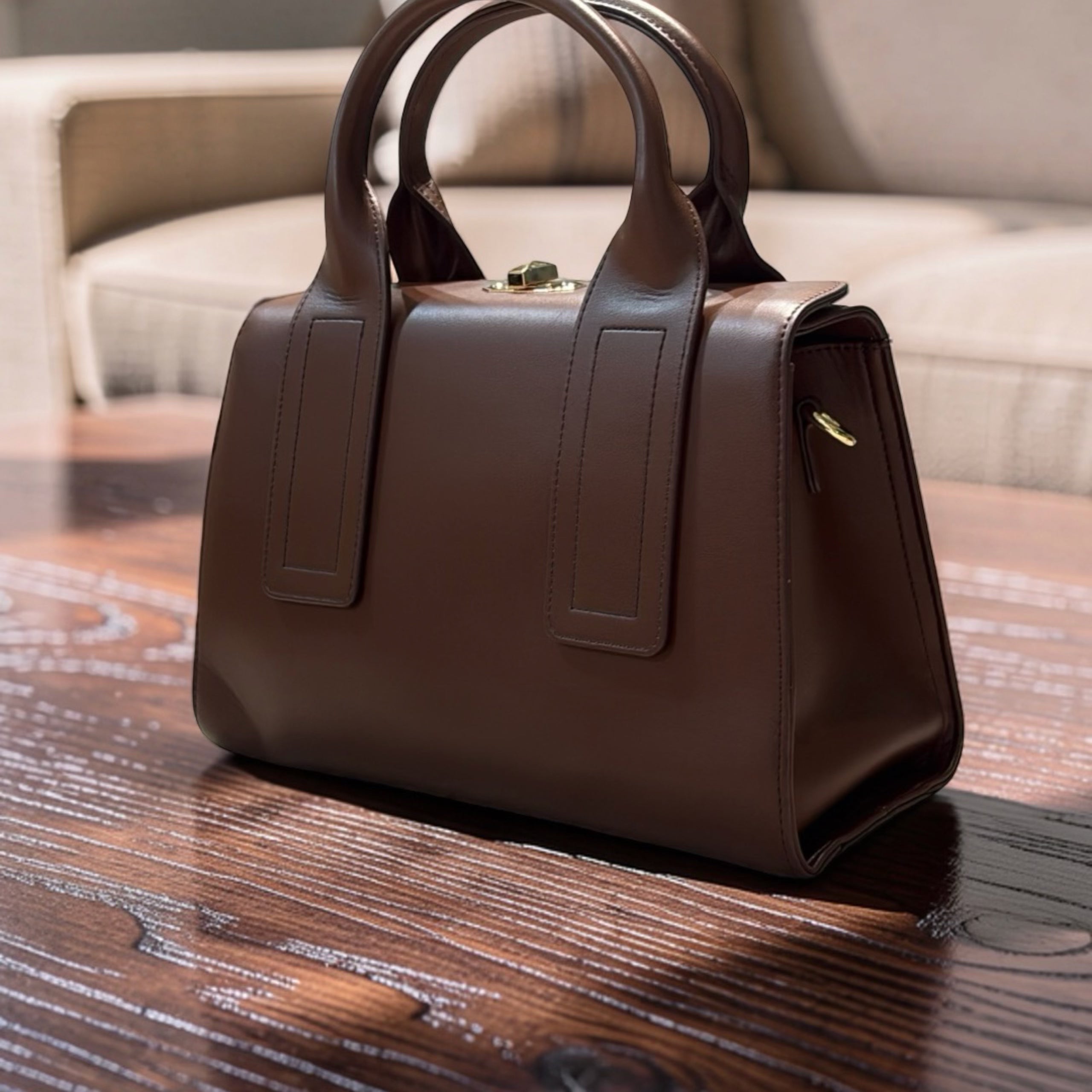 Chrisrosy 2-in-1  Structured Double Handle Bag in Coffee