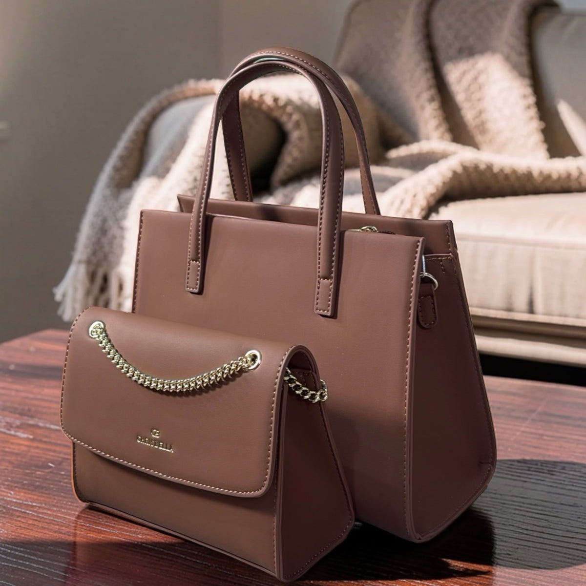 Chrisbella Two-In-One Two-Tone Bag in Brown