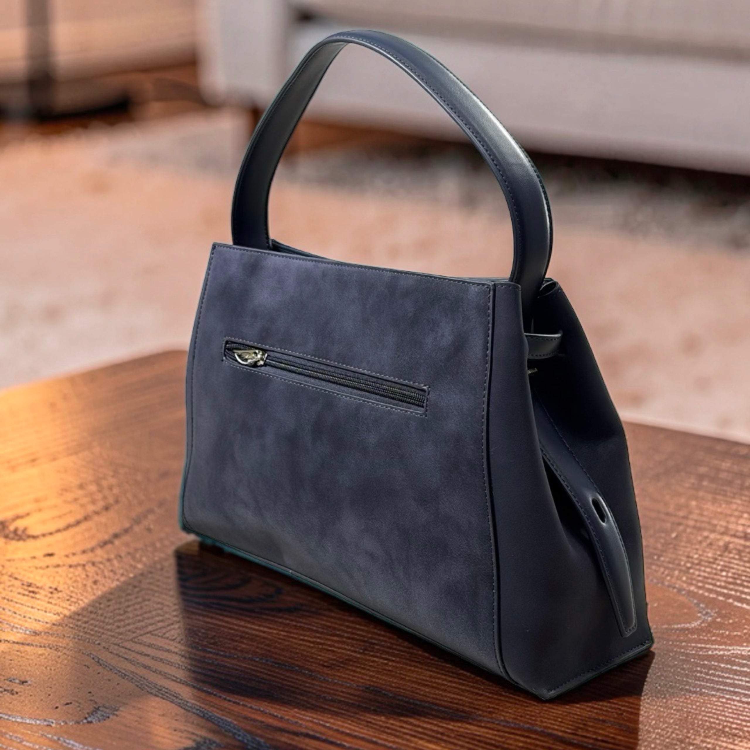 Chrisbella Single Strap Suede-Front Bag in Navy