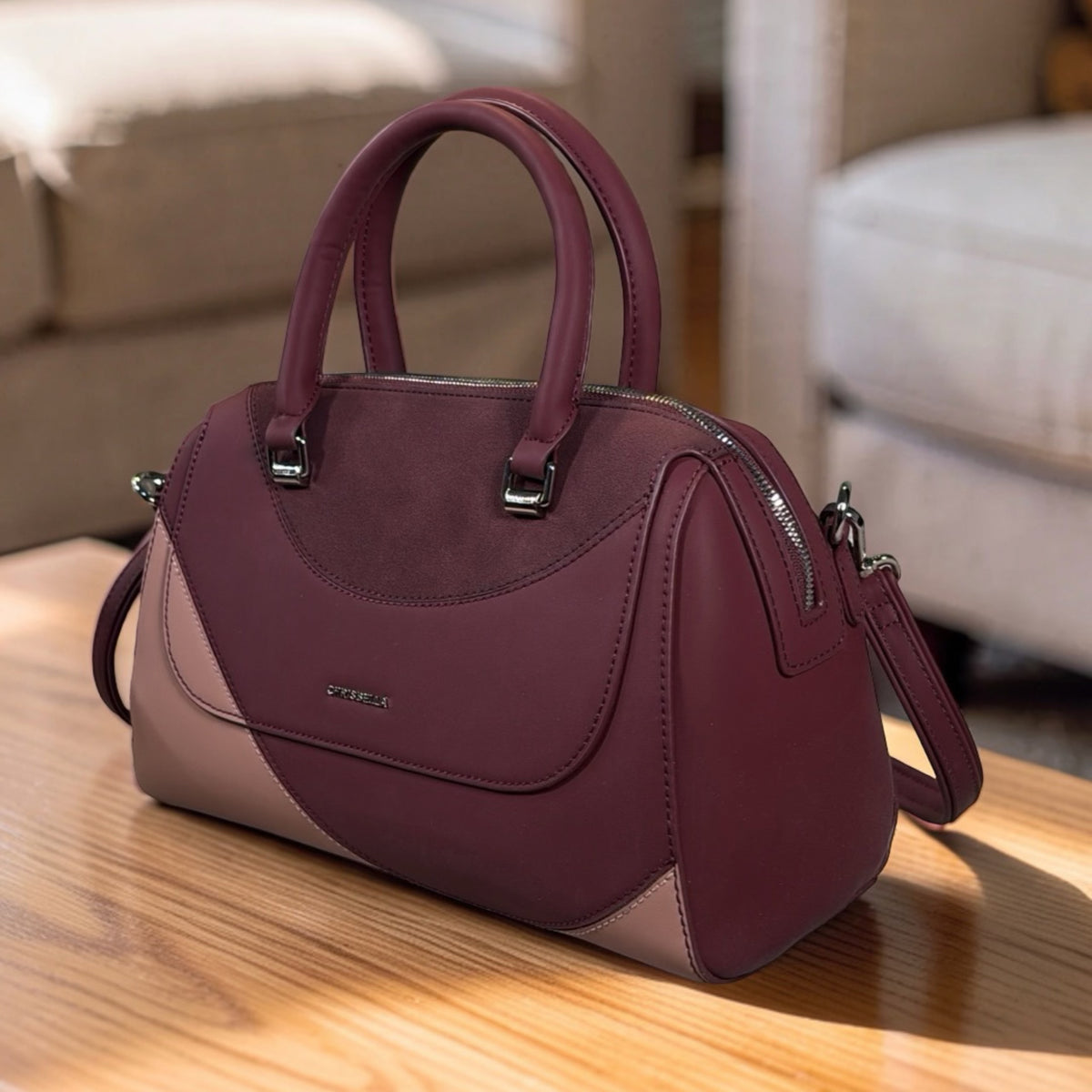 Chrisbella 3-Color Pattern Bag In Burgundy