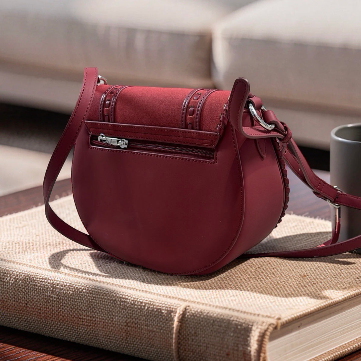 Chrisbella Suede Flap Double Strap Bag in Red