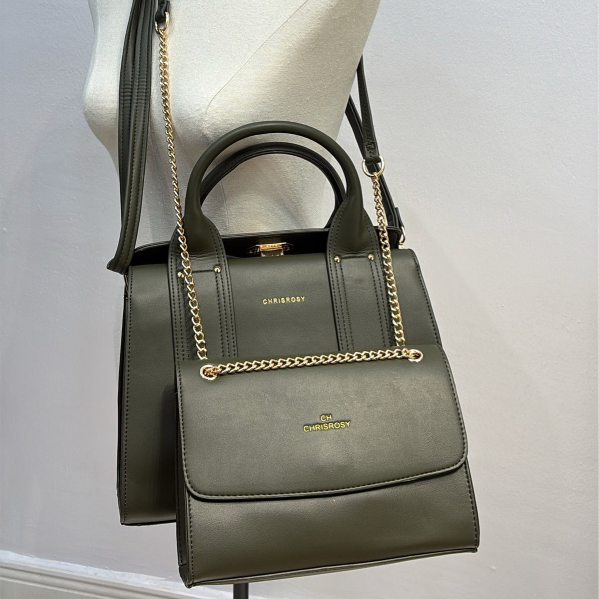 Chrisrosy 2-in-1  Structured Double Handle Bag in Army Green