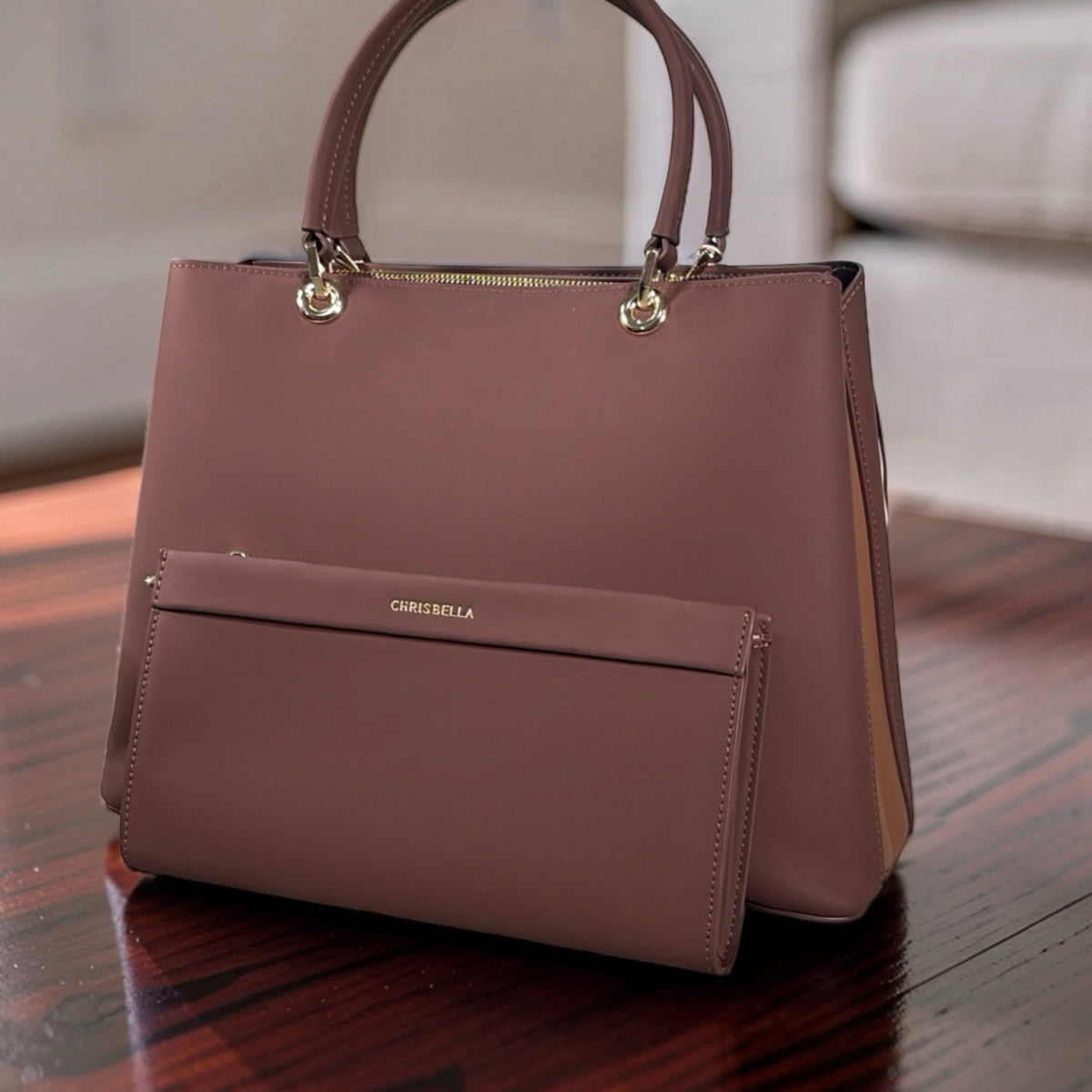 Chrisbella Scarf Detail 2-in-1 Two-Tone Bag in Coffee