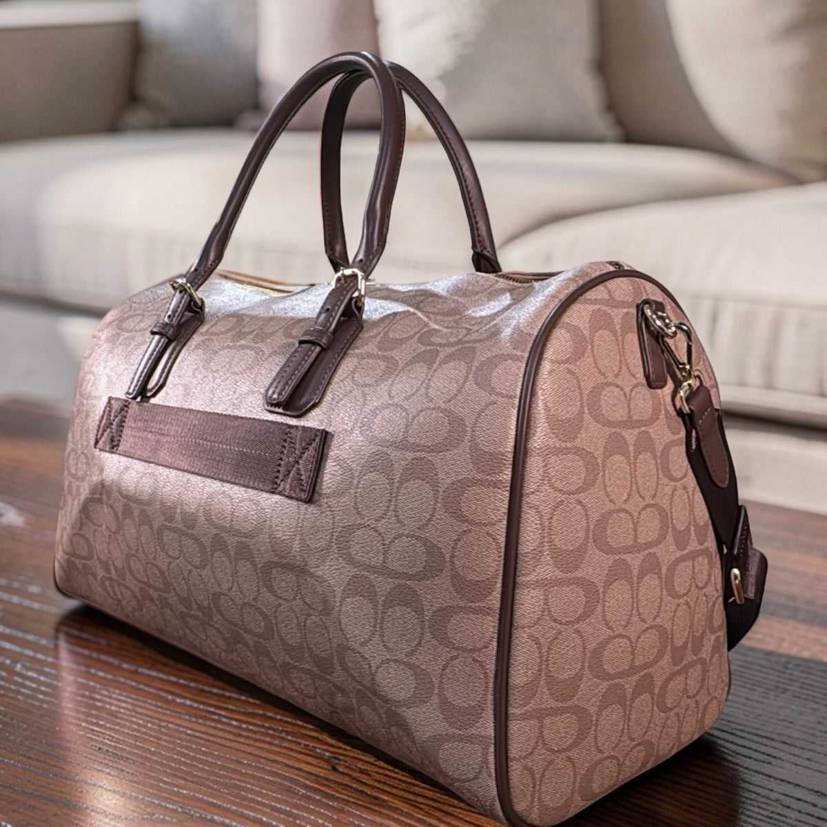 Chrisbella Monogram Design Travel Bag in Coffee