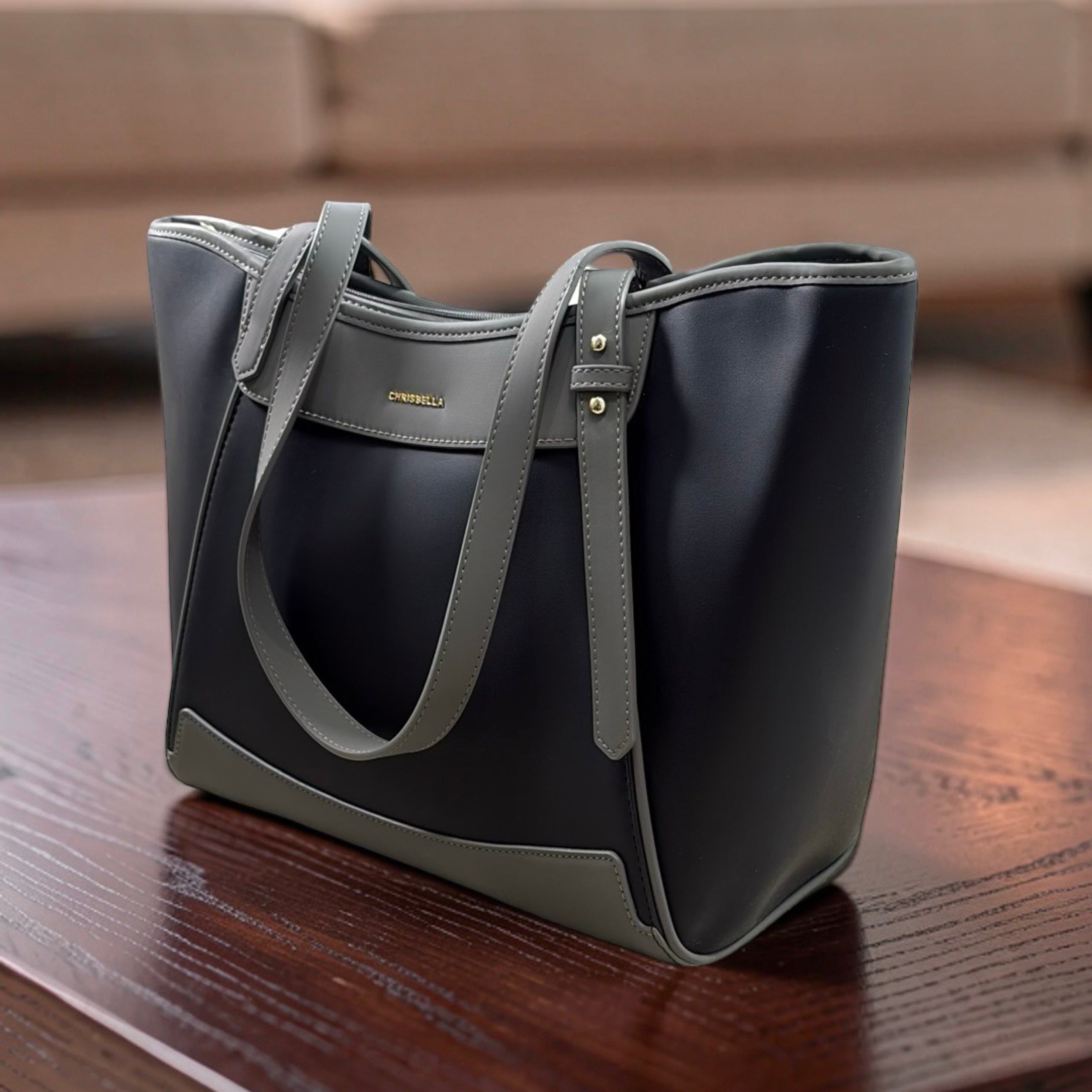 Chrisbella Large Two-Tone Bag in Black