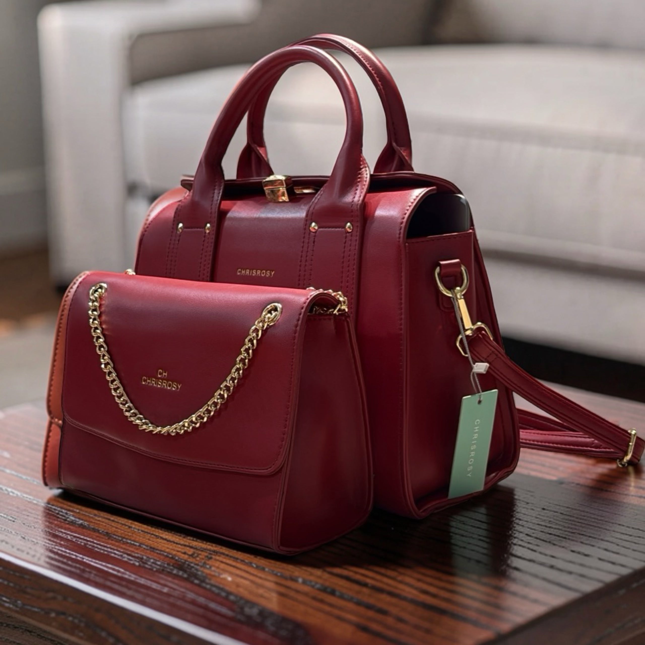 Chrisrosy 2-in-1  Structured Double Handle Bag in Red